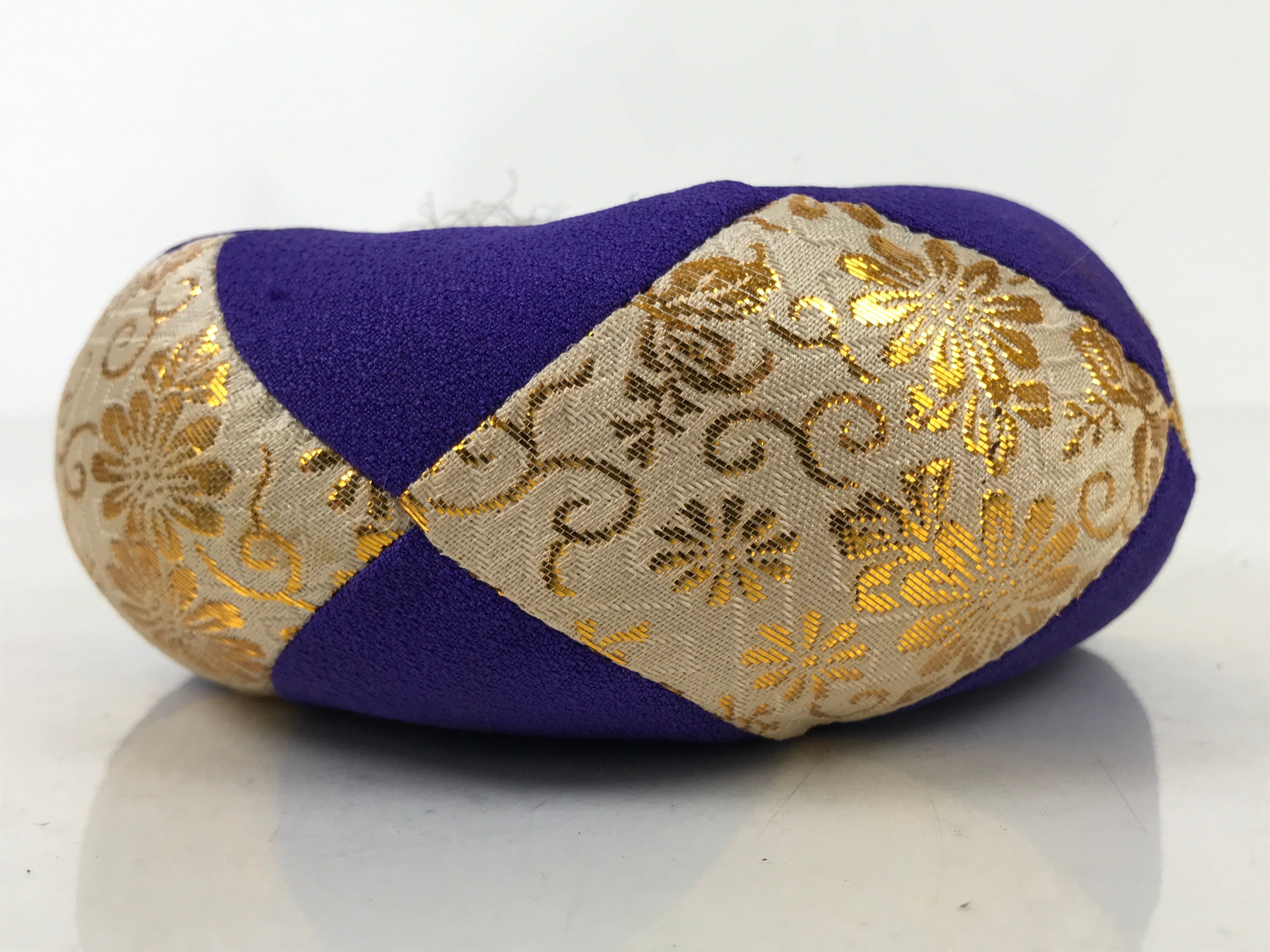 Japanese Buddhist Orin Bell Singing Bowl Fabric Pillow Vtg Purple Gold BA543