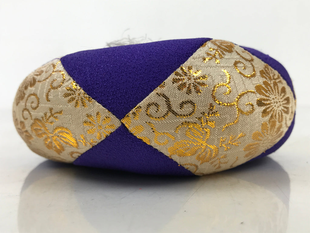 Japanese Buddhist Orin Bell Singing Bowl Fabric Pillow Vtg Purple Gold BA543