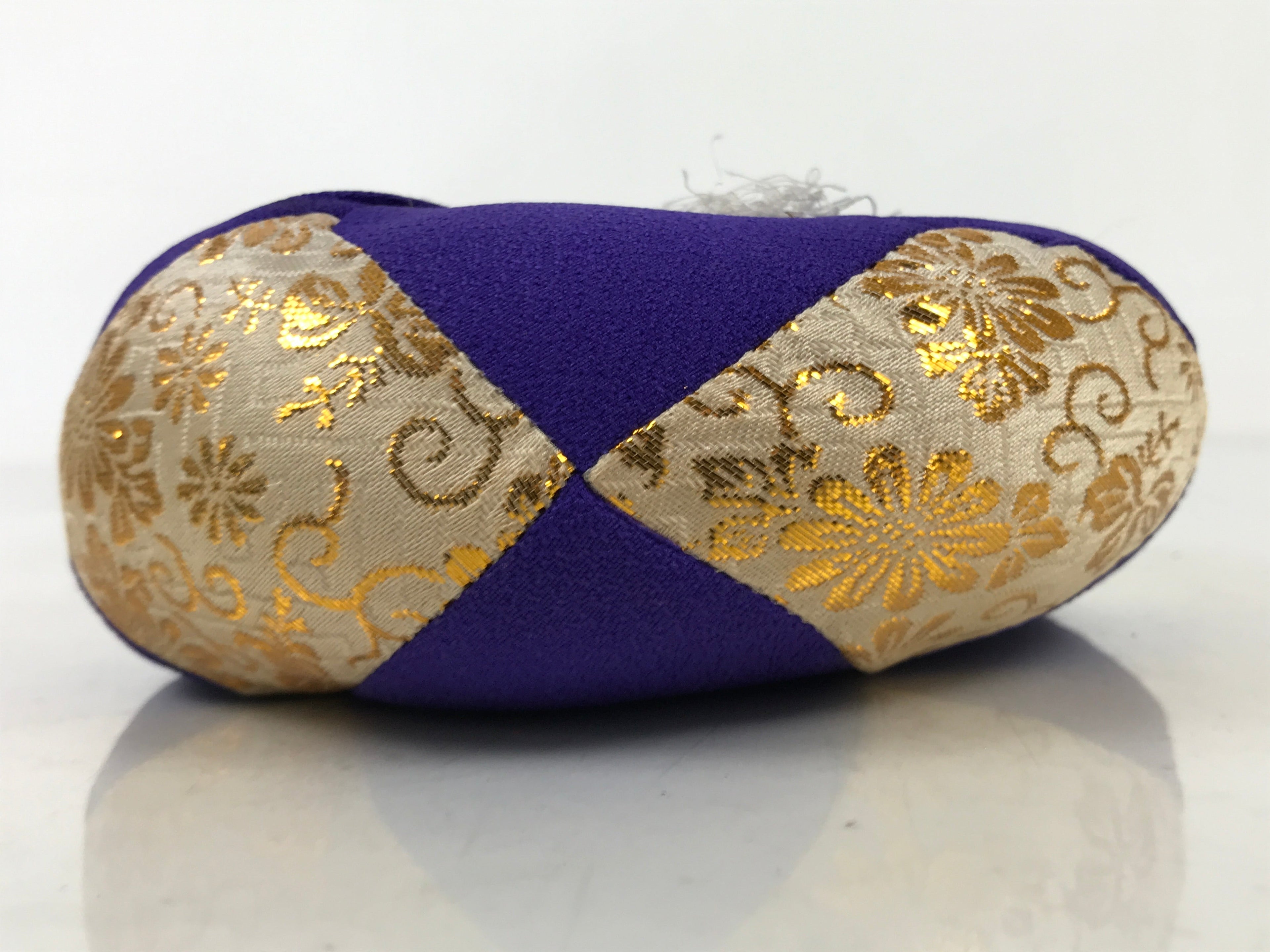 Japanese Buddhist Orin Bell Singing Bowl Fabric Pillow Vtg Purple Gold BA543