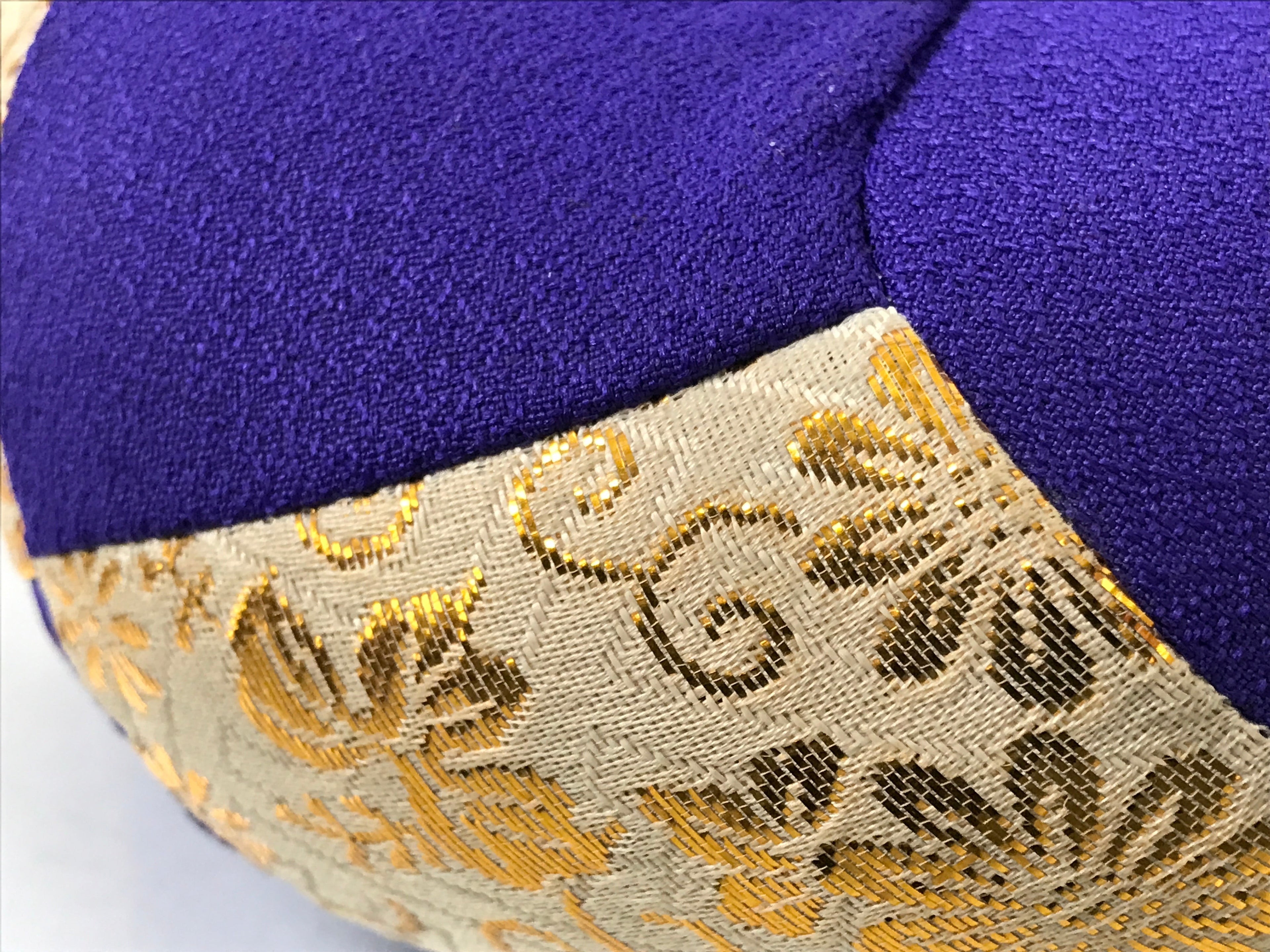 Japanese Buddhist Orin Bell Singing Bowl Fabric Pillow Vtg Purple Gold BA543