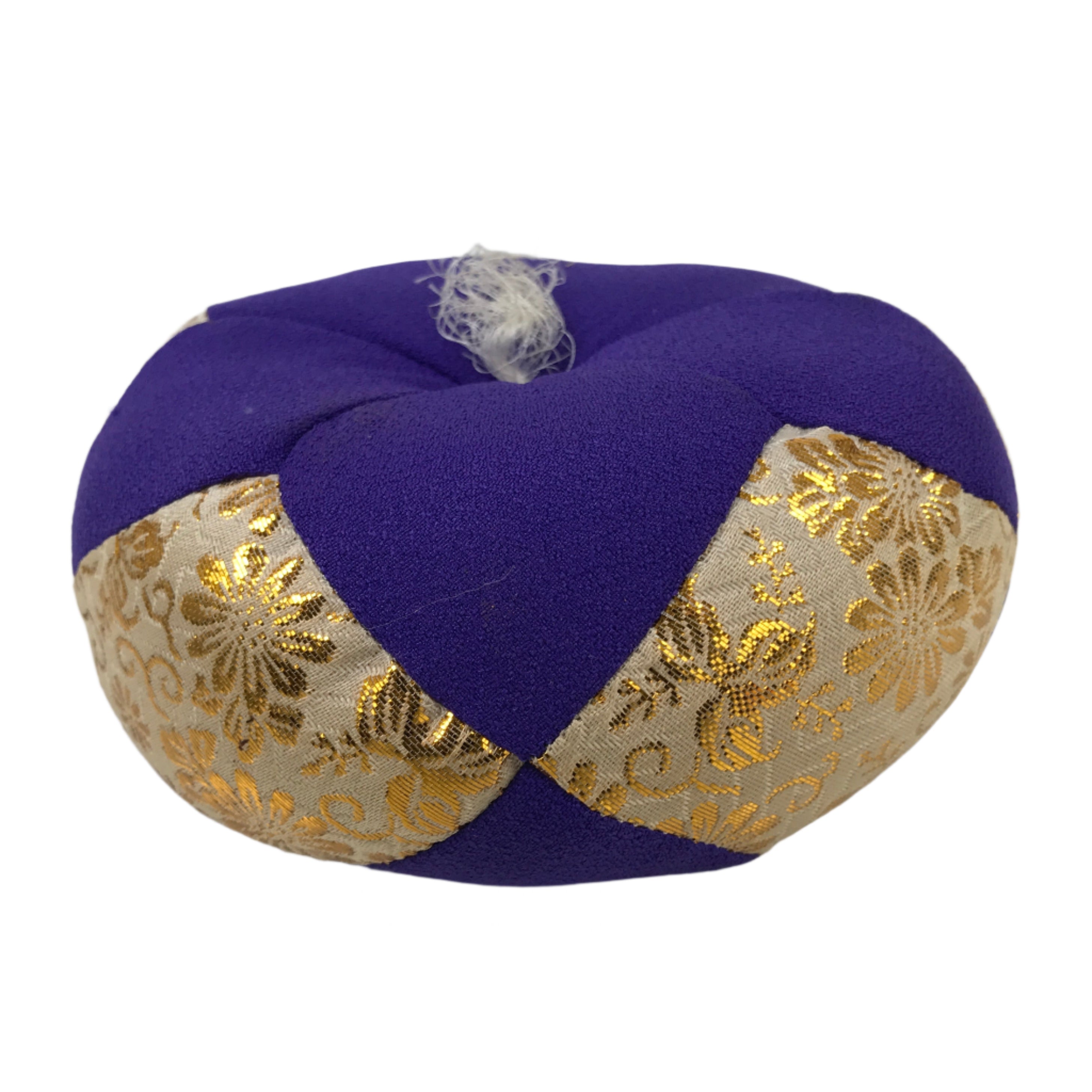 Japanese Buddhist Orin Bell Singing Bowl Fabric Pillow Vtg Purple Gold BA543