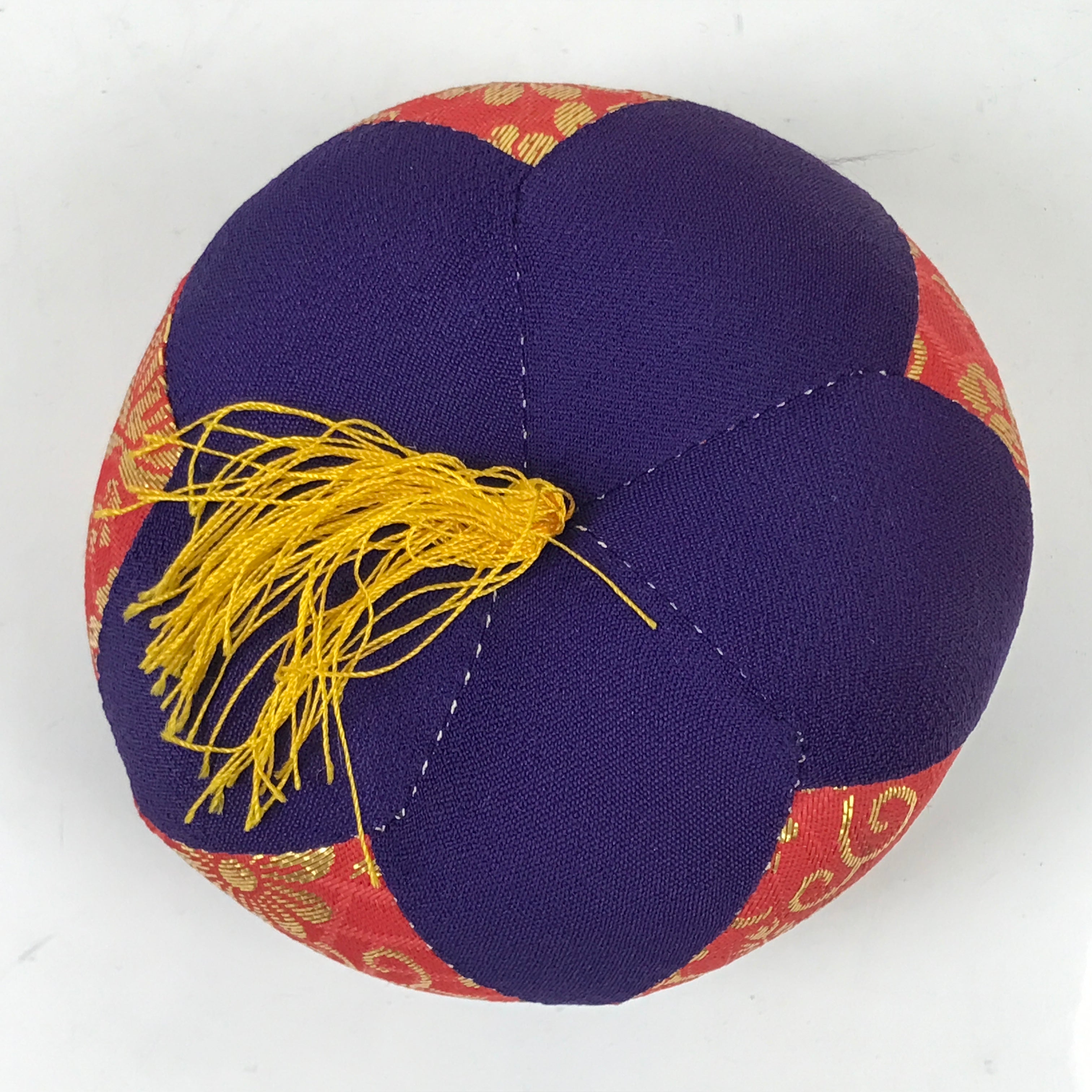 Japanese Buddhist Orin Bell Singing Bowl Fabric Pillow Vtg Purple Red Gold BA559
