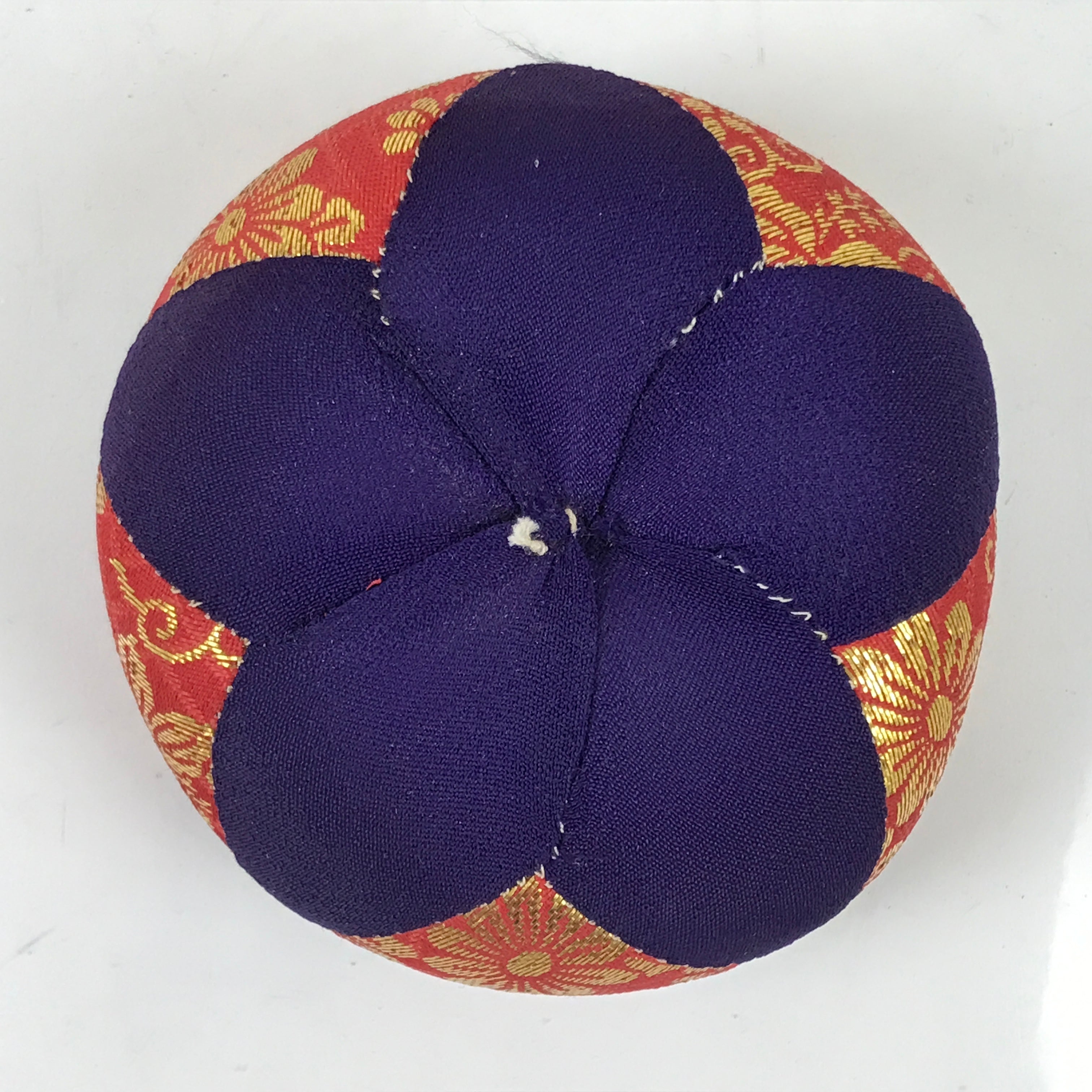 Japanese Buddhist Orin Bell Singing Bowl Fabric Pillow Vtg Purple Red Gold BA559