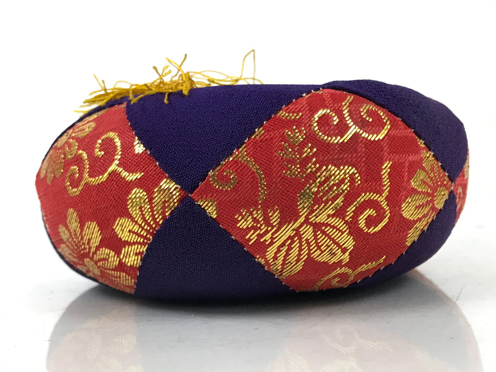 Japanese Buddhist Orin Bell Singing Bowl Fabric Pillow Vtg Purple Red Gold BA559