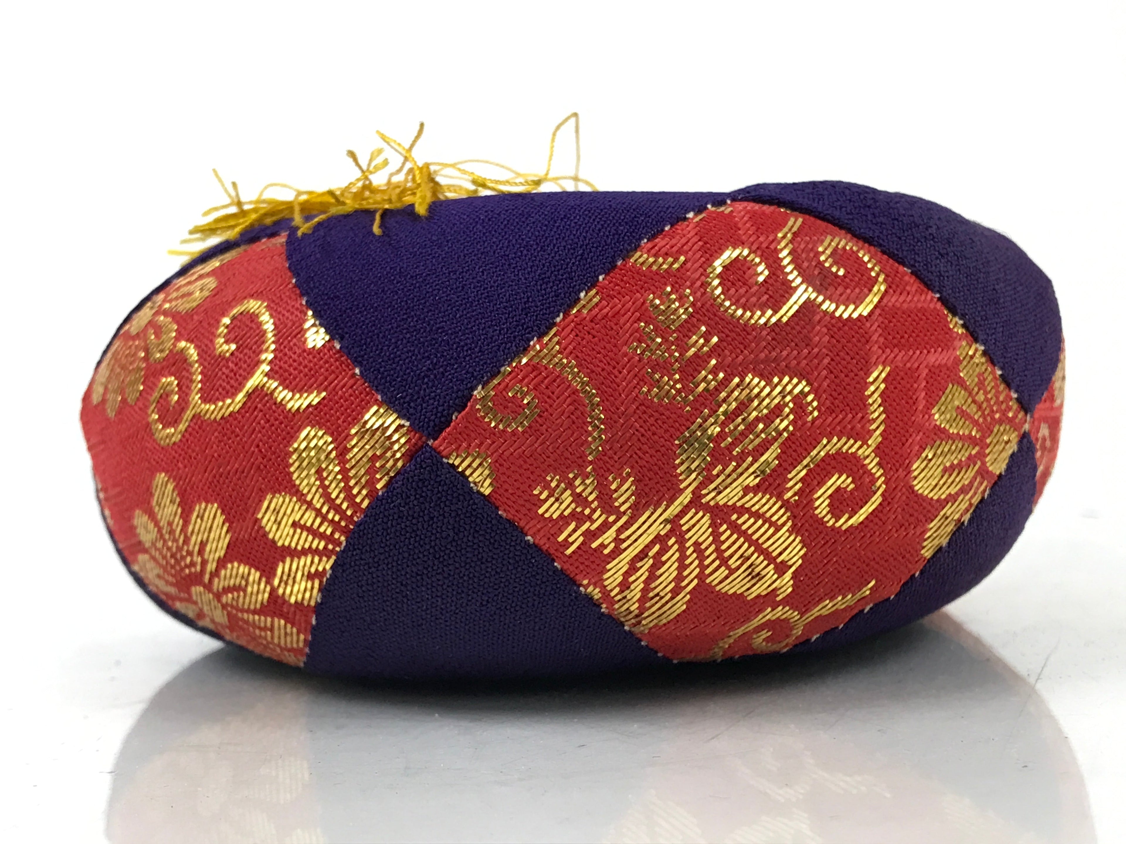 Japanese Buddhist Orin Bell Singing Bowl Fabric Pillow Vtg Purple Red Gold BA559