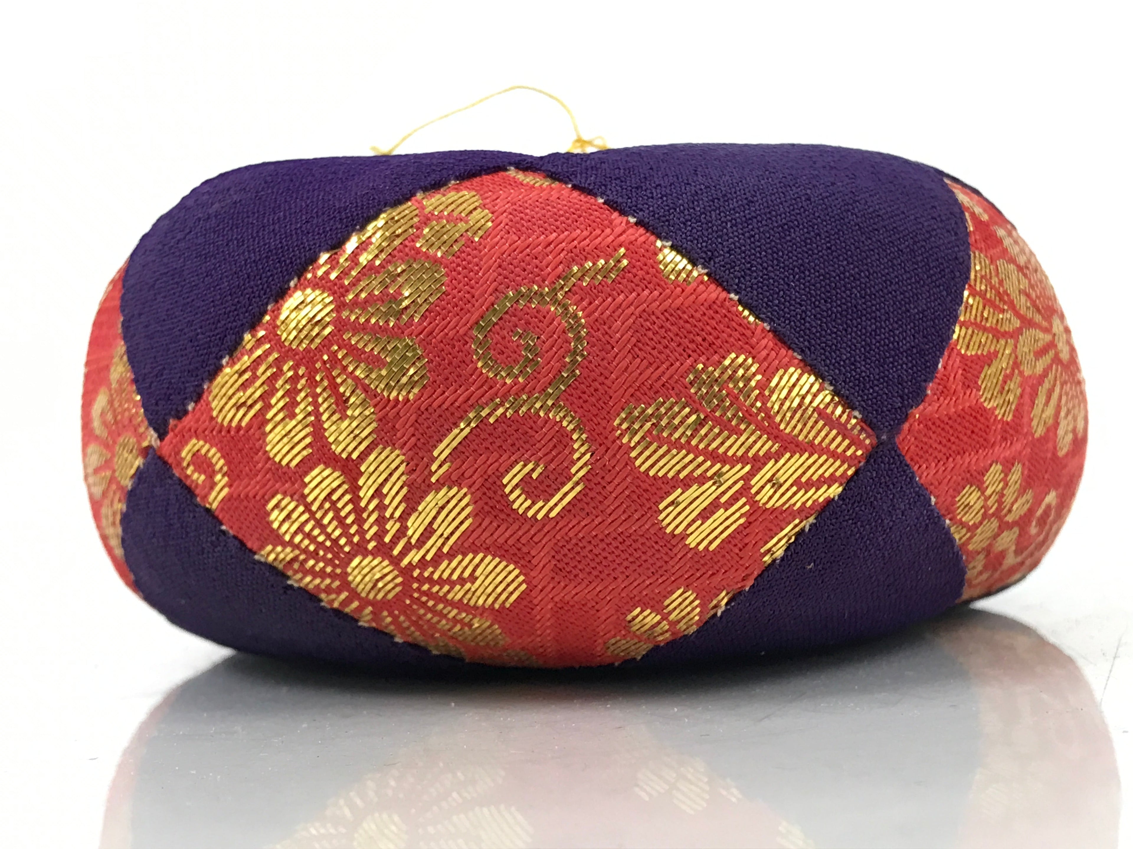 Japanese Buddhist Orin Bell Singing Bowl Fabric Pillow Vtg Purple Red Gold BA559