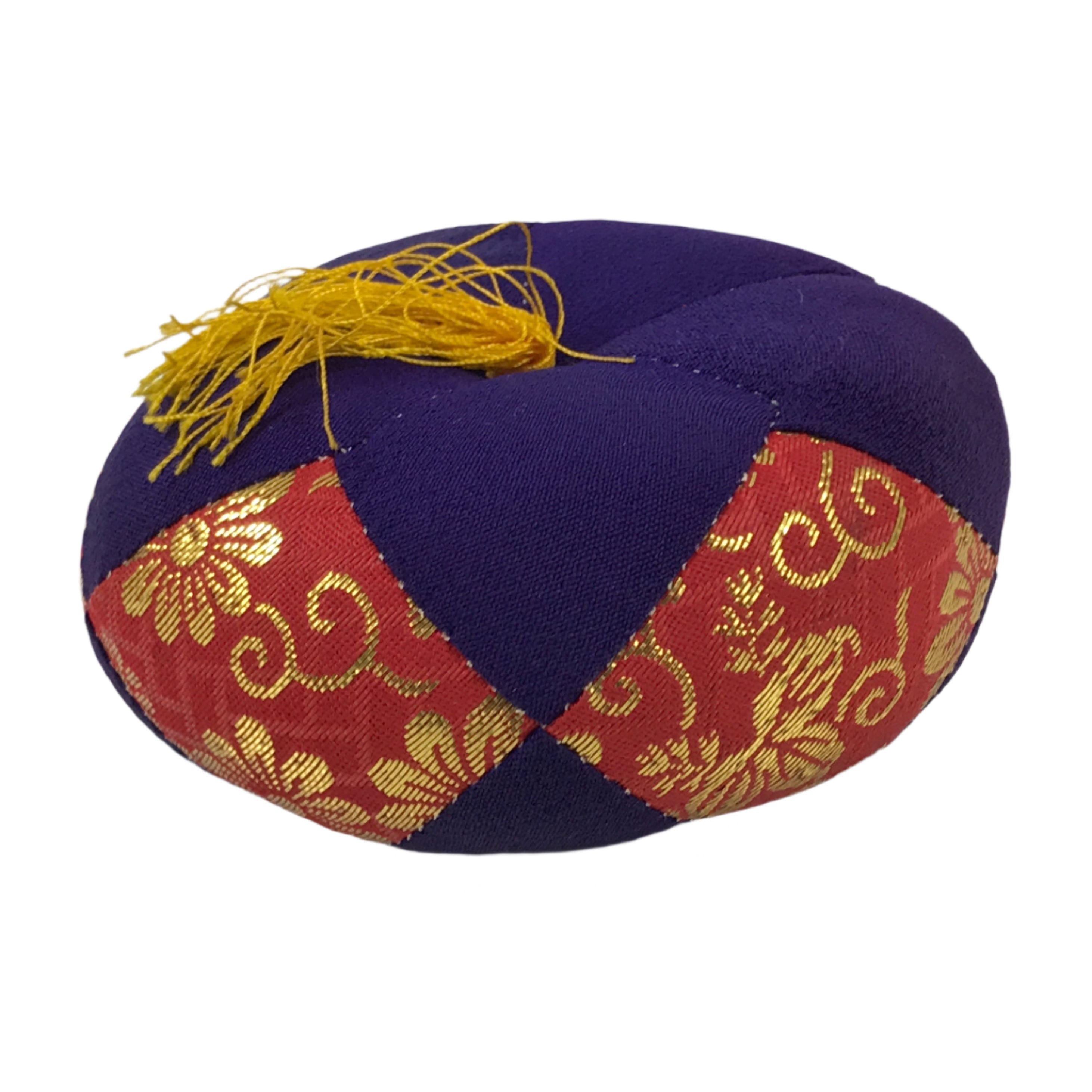 Japanese Buddhist Orin Bell Singing Bowl Fabric Pillow Vtg Purple Red Gold BA559