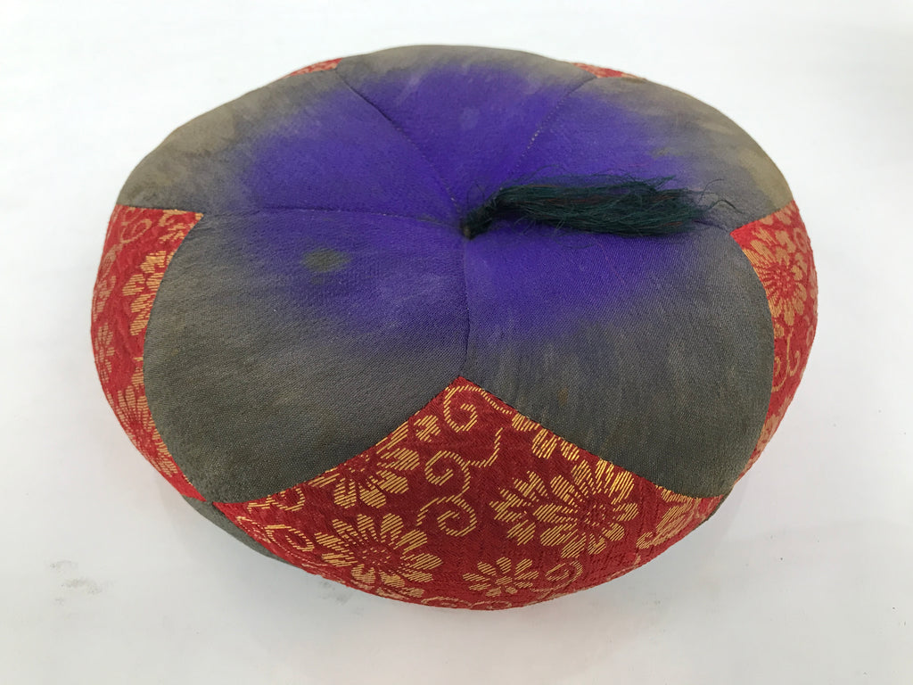 Japanese Buddhist Orin Bell Singing Bowl Fabric Pillow Vtg Purple Red Gold BA890