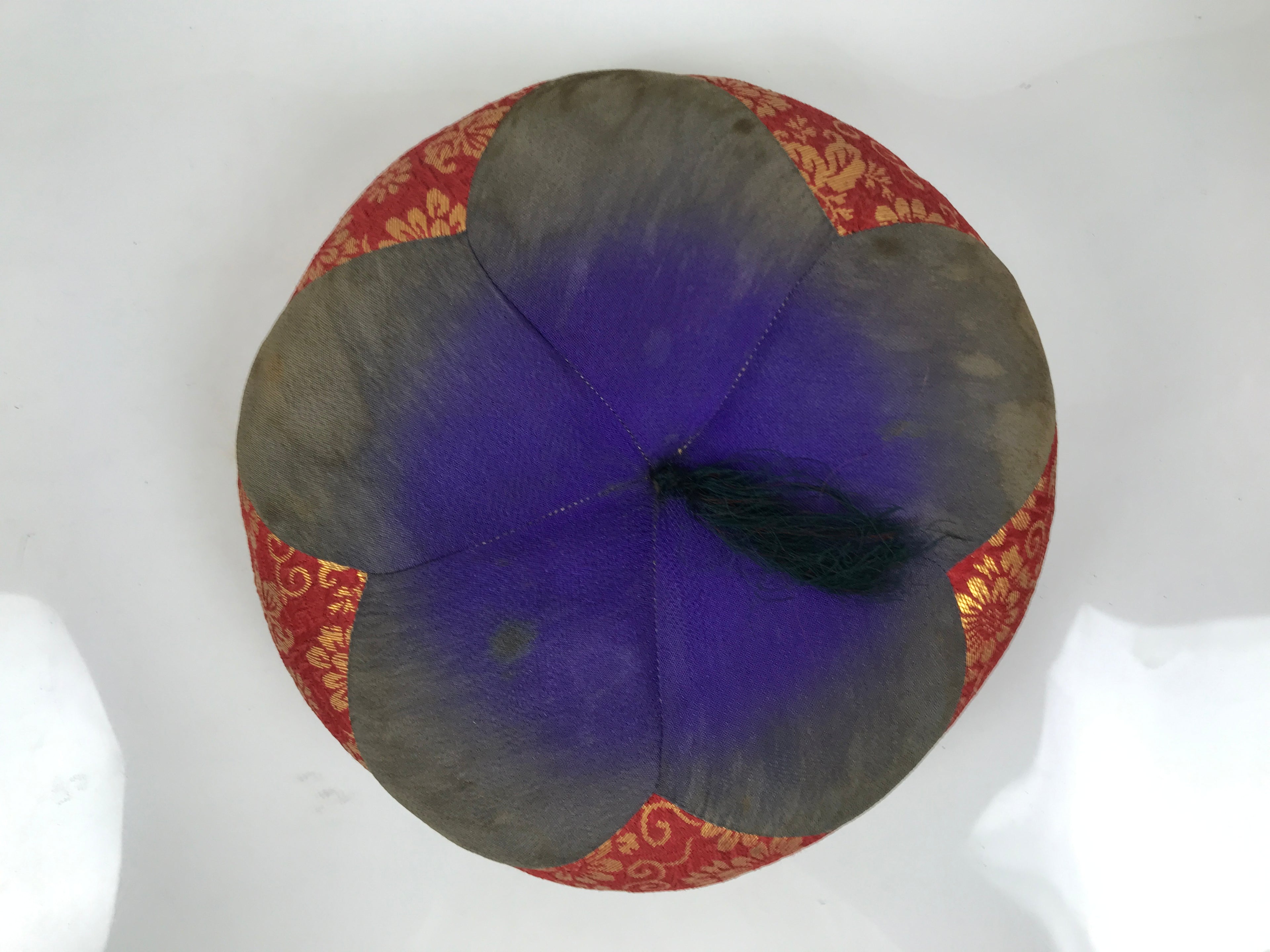 Japanese Buddhist Orin Bell Singing Bowl Fabric Pillow Vtg Purple Red Gold BA890