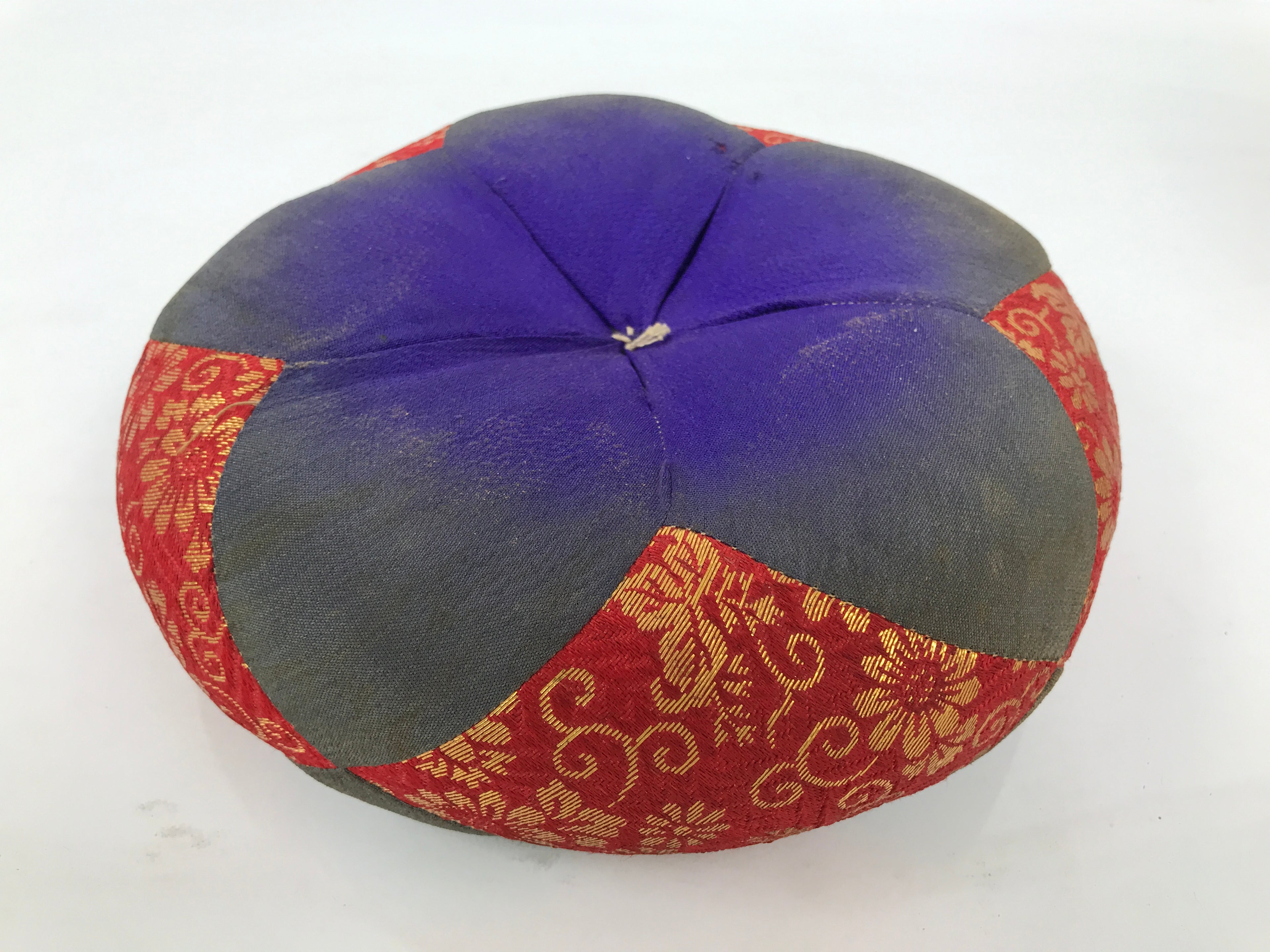 Japanese Buddhist Orin Bell Singing Bowl Fabric Pillow Vtg Purple Red Gold BA890