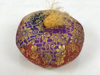 Japanese Buddhist Orin Bell Singing Bowl Fabric Pillow Vtg Purple Red Gold BA892