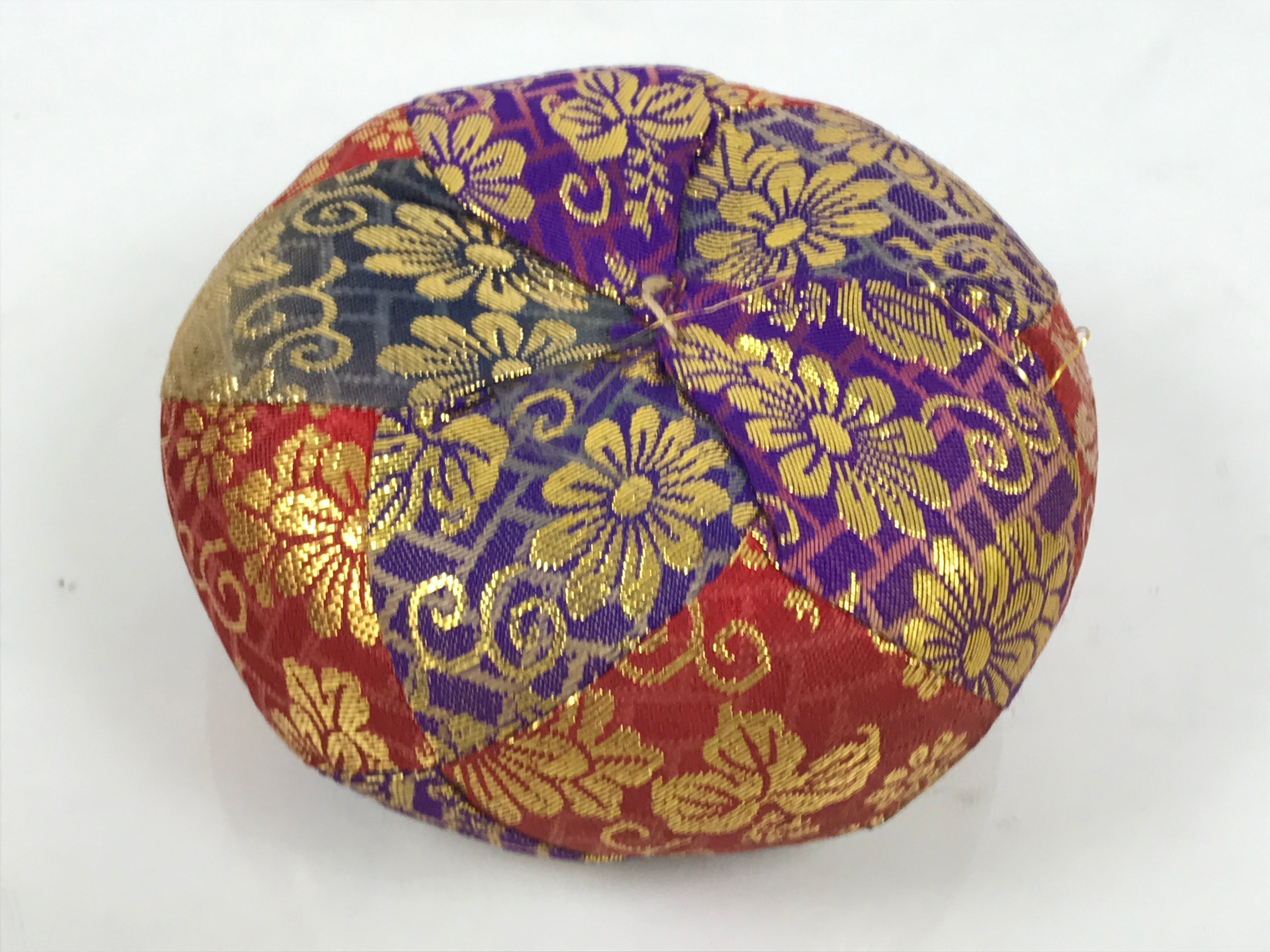 Japanese Buddhist Orin Bell Singing Bowl Fabric Pillow Vtg Purple Red Gold BA892