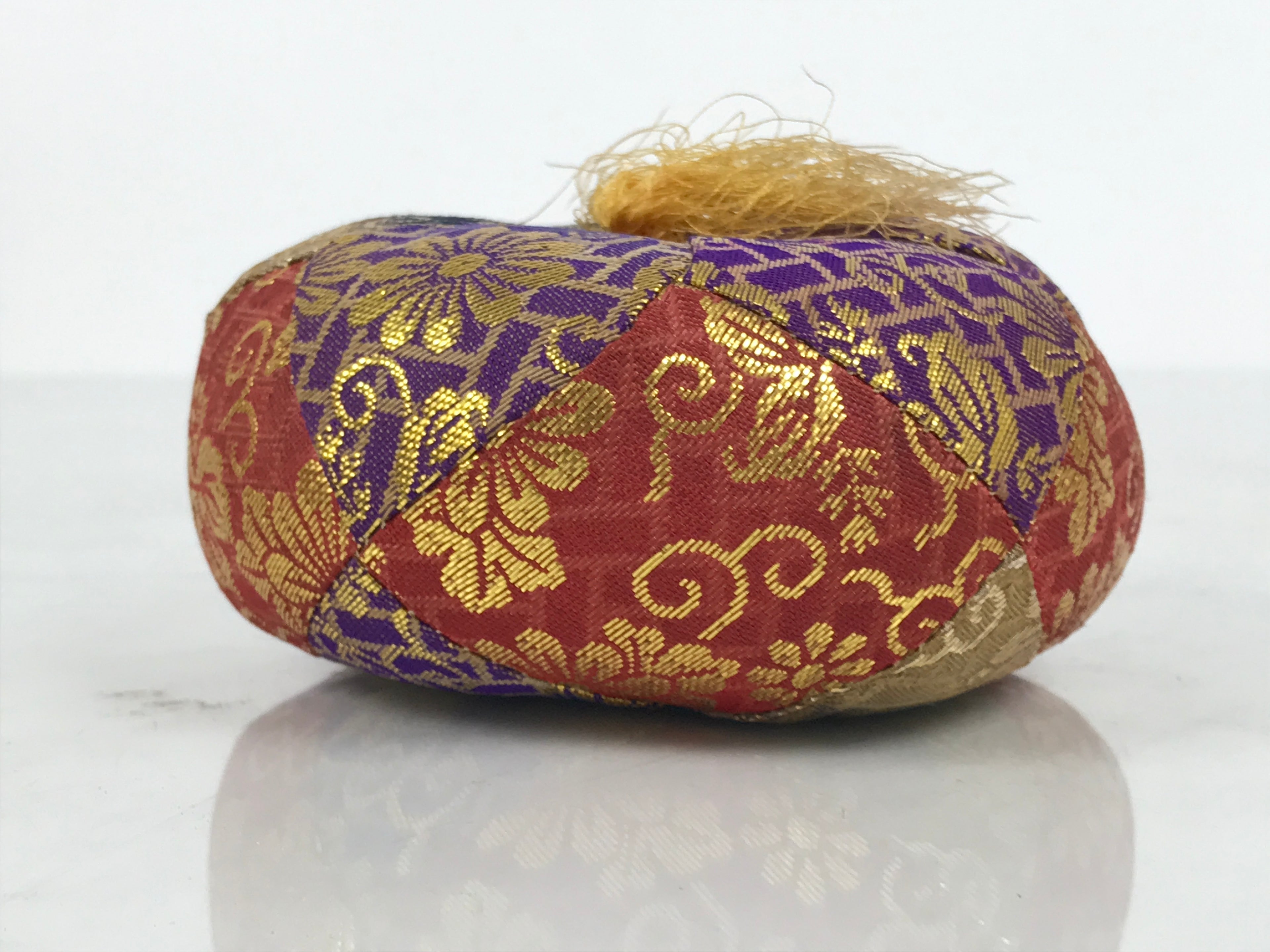 Japanese Buddhist Orin Bell Singing Bowl Fabric Pillow Vtg Purple Red Gold BA892