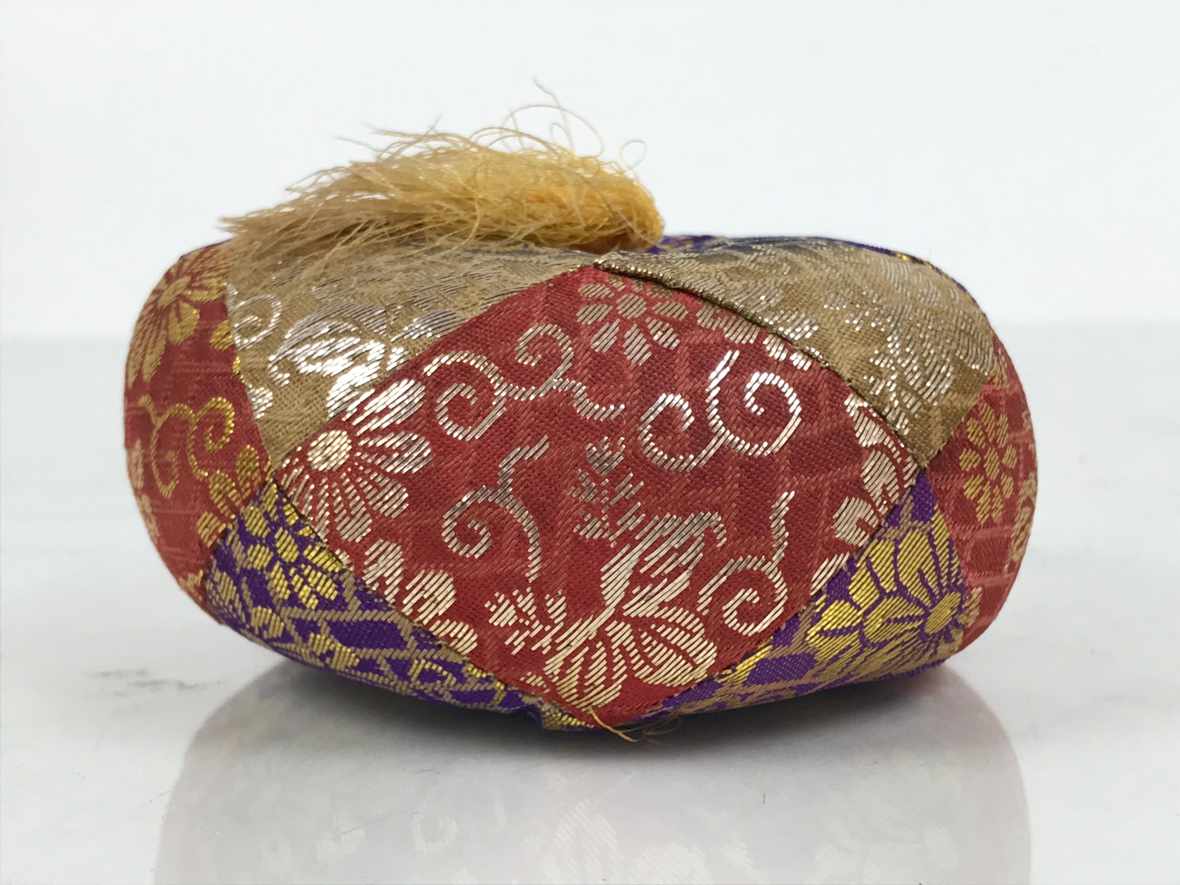 Japanese Buddhist Orin Bell Singing Bowl Fabric Pillow Vtg Purple Red Gold BA892