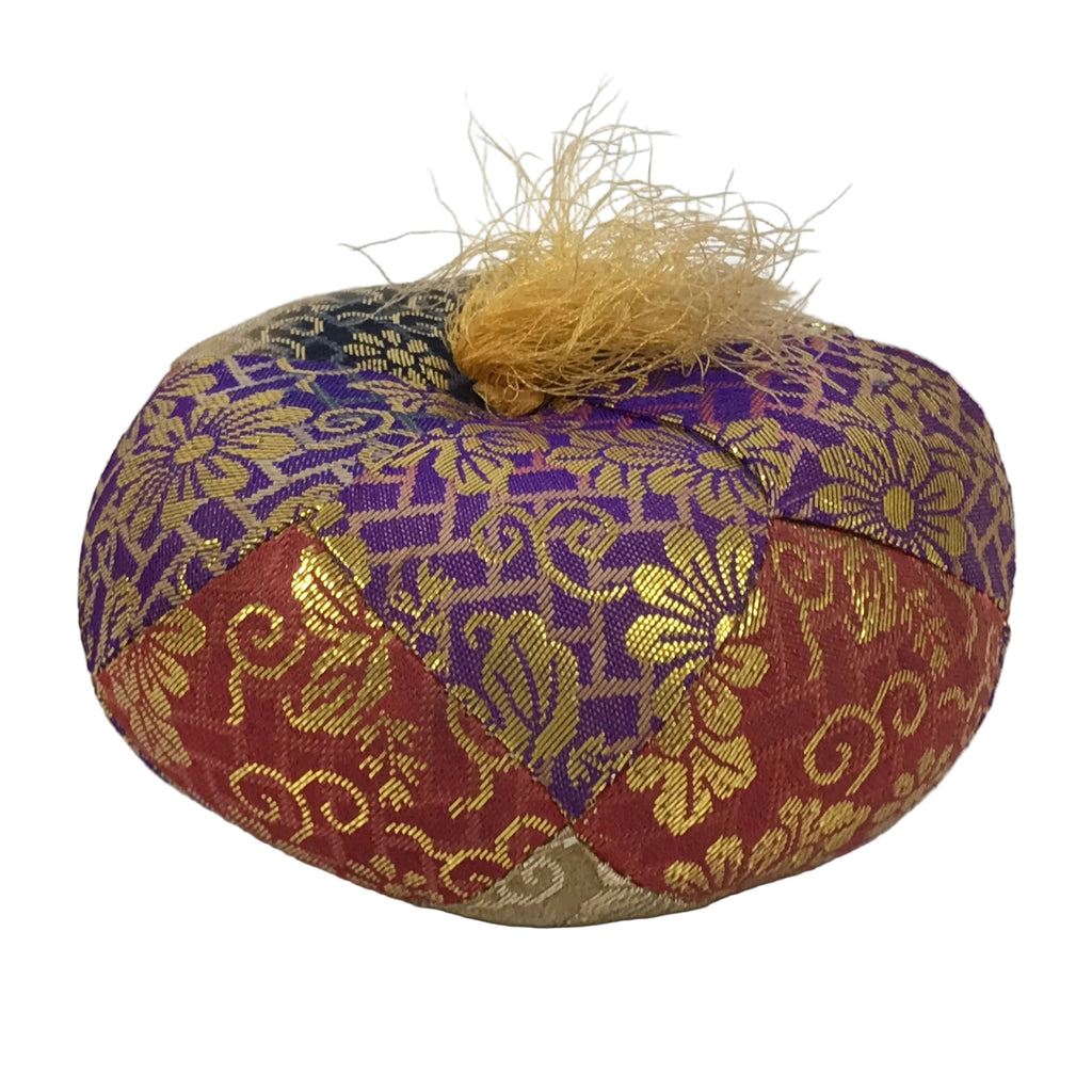 Japanese Buddhist Orin Bell Singing Bowl Fabric Pillow Vtg Purple Red Gold BA892