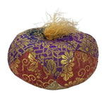 Japanese Buddhist Orin Bell Singing Bowl Fabric Pillow Vtg Purple Red Gold BA892