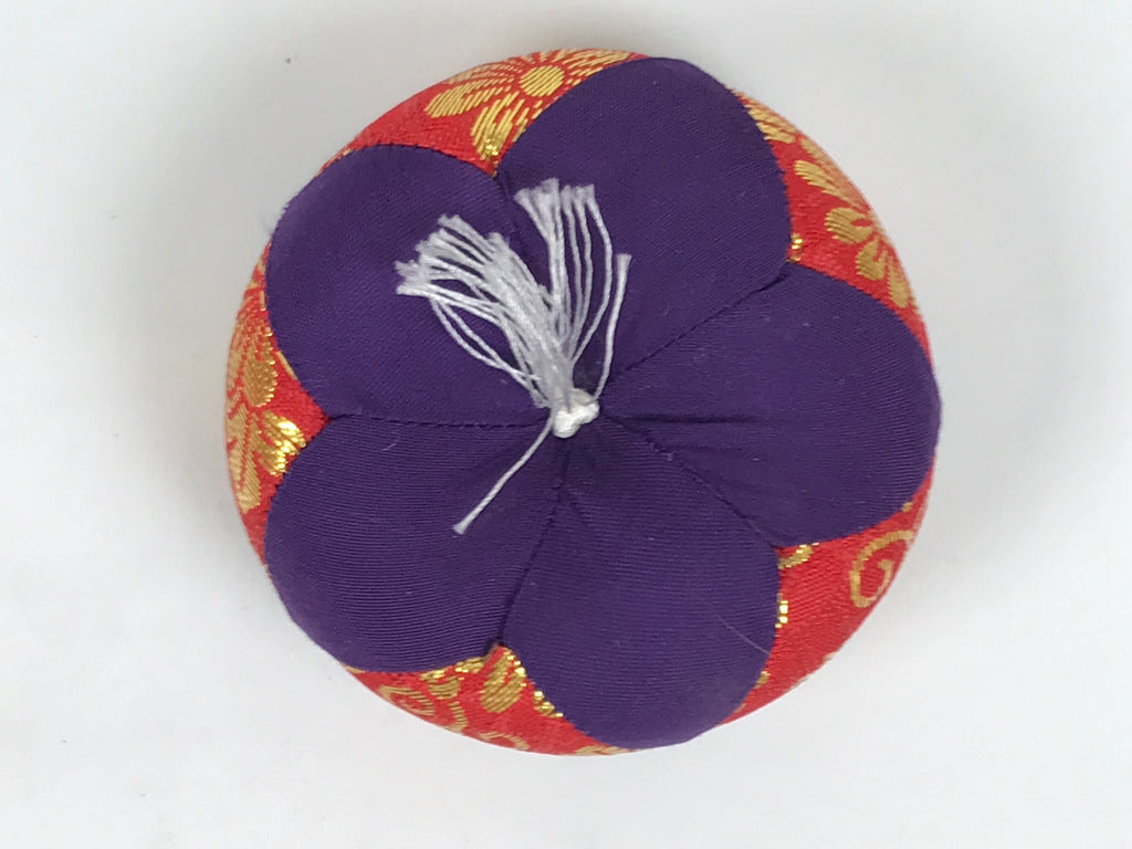 Japanese Buddhist Orin Bell Singing Bowl Fabric Pillow Vtg Purple Red Gold BA896