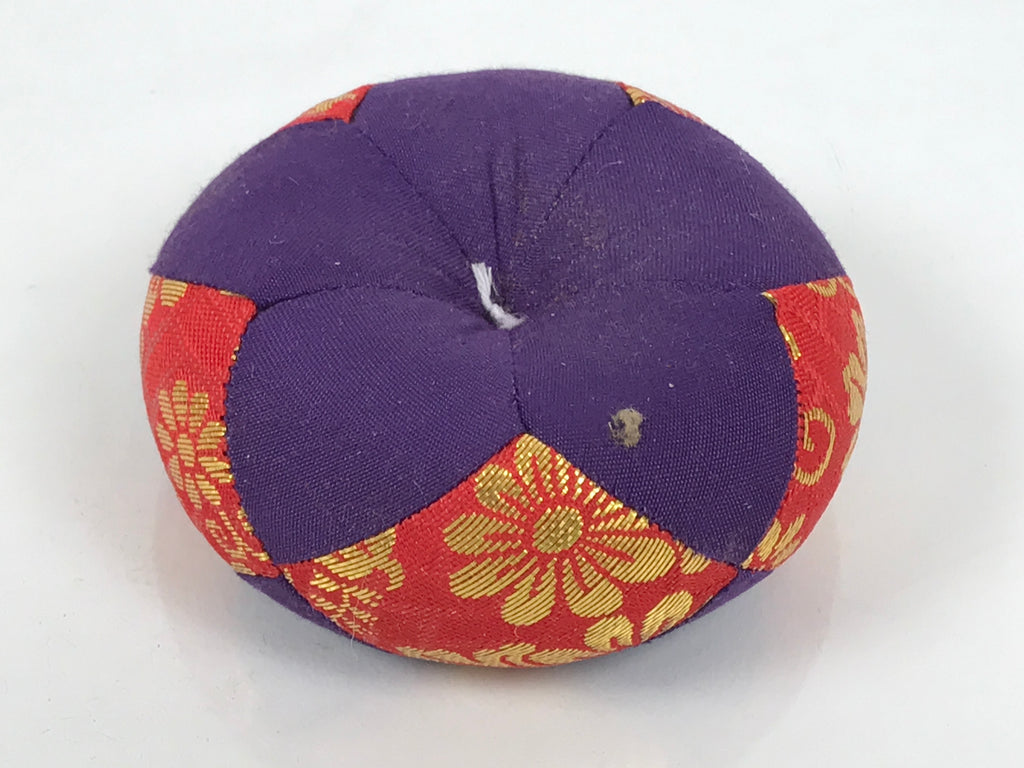 Japanese Buddhist Orin Bell Singing Bowl Fabric Pillow Vtg Purple Red Gold BA896
