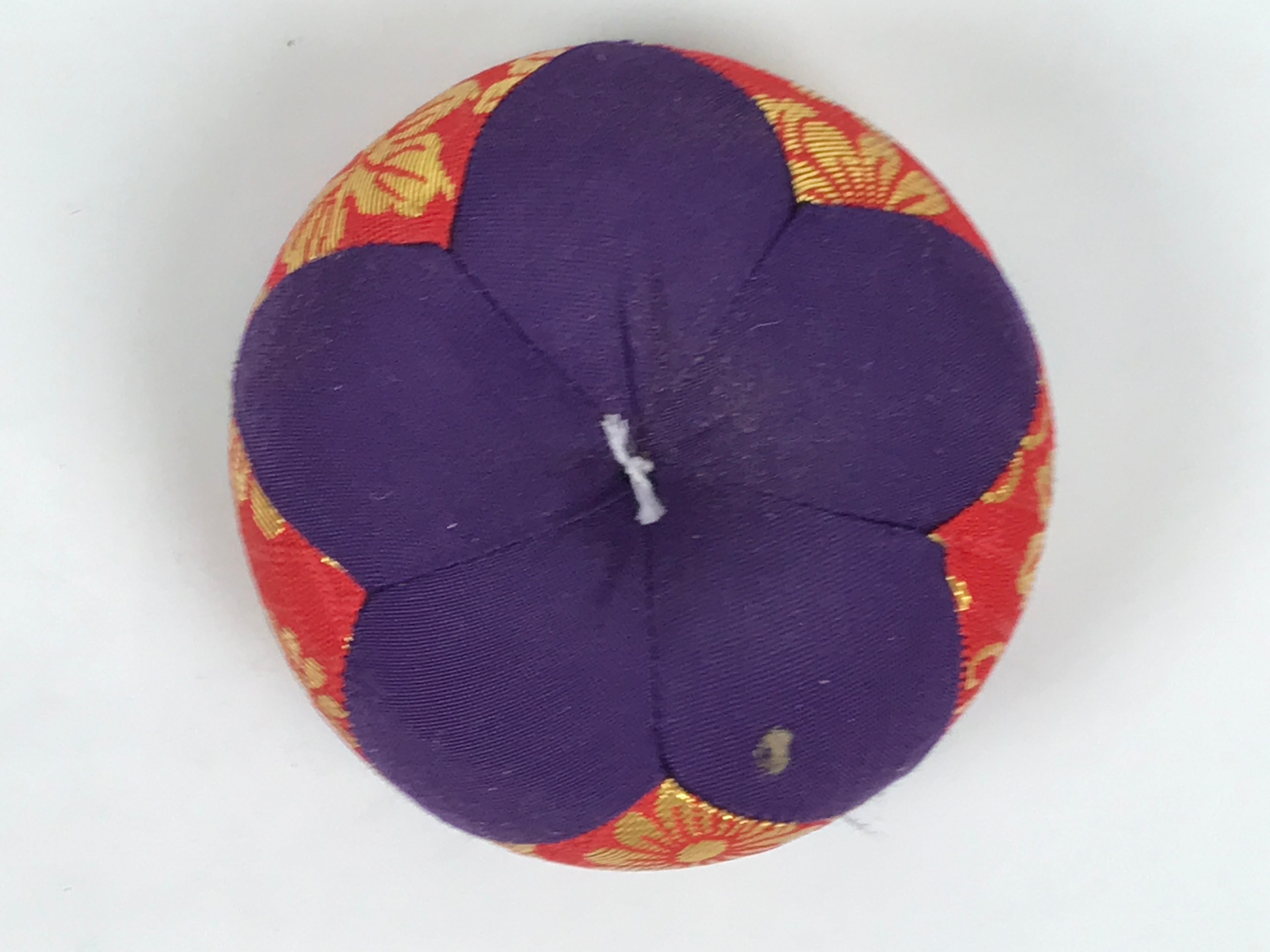 Japanese Buddhist Orin Bell Singing Bowl Fabric Pillow Vtg Purple Red Gold BA896