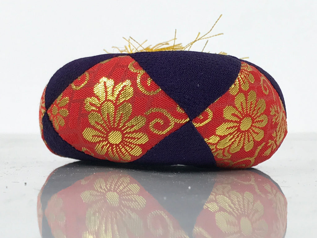 Japanese Buddhist Orin Bell Singing Bowl Fabric Pillow Vtg Purple Red Gold BA897