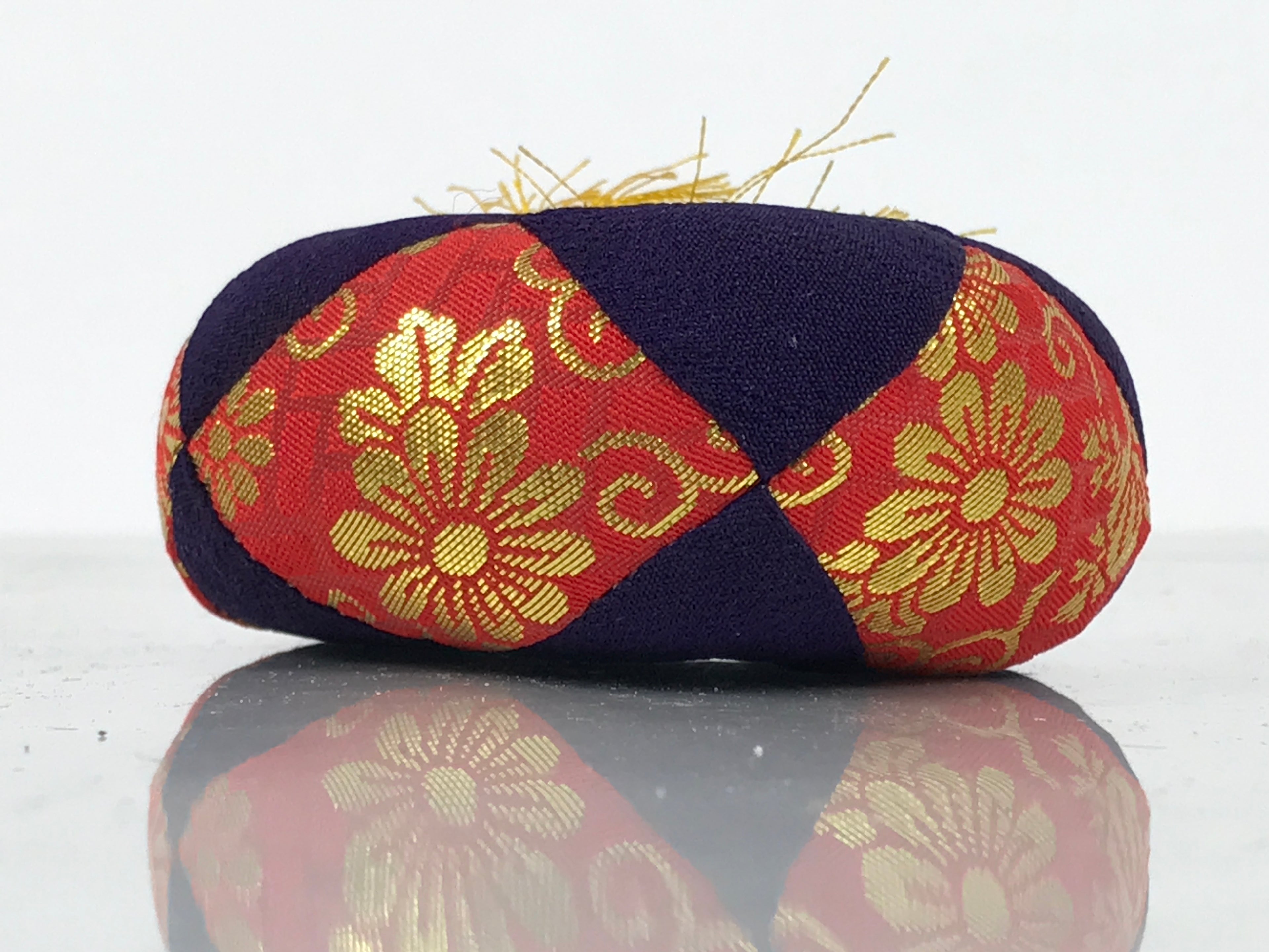 Japanese Buddhist Orin Bell Singing Bowl Fabric Pillow Vtg Purple Red Gold BA897
