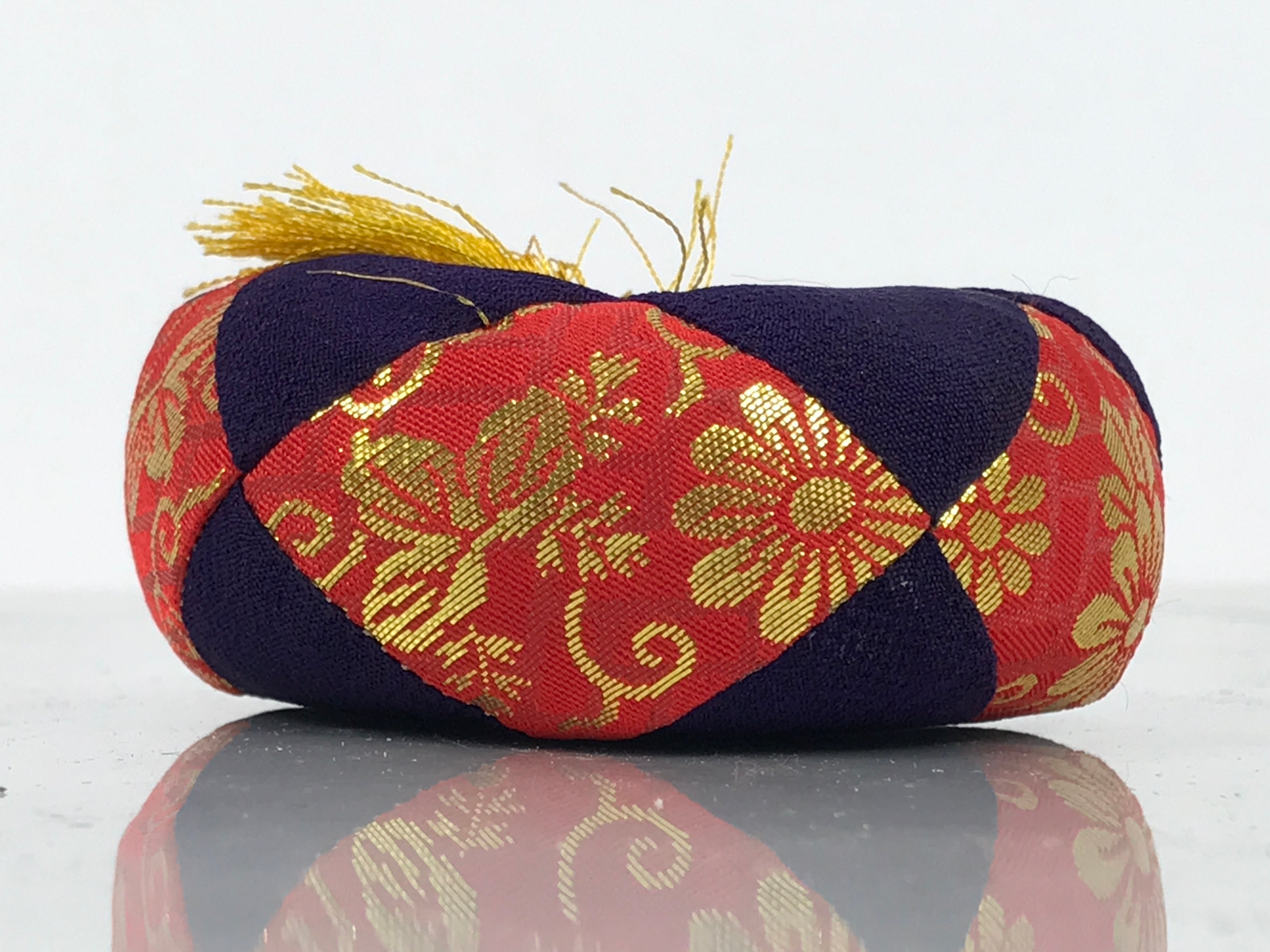 Japanese Buddhist Orin Bell Singing Bowl Fabric Pillow Vtg Purple Red Gold BA897