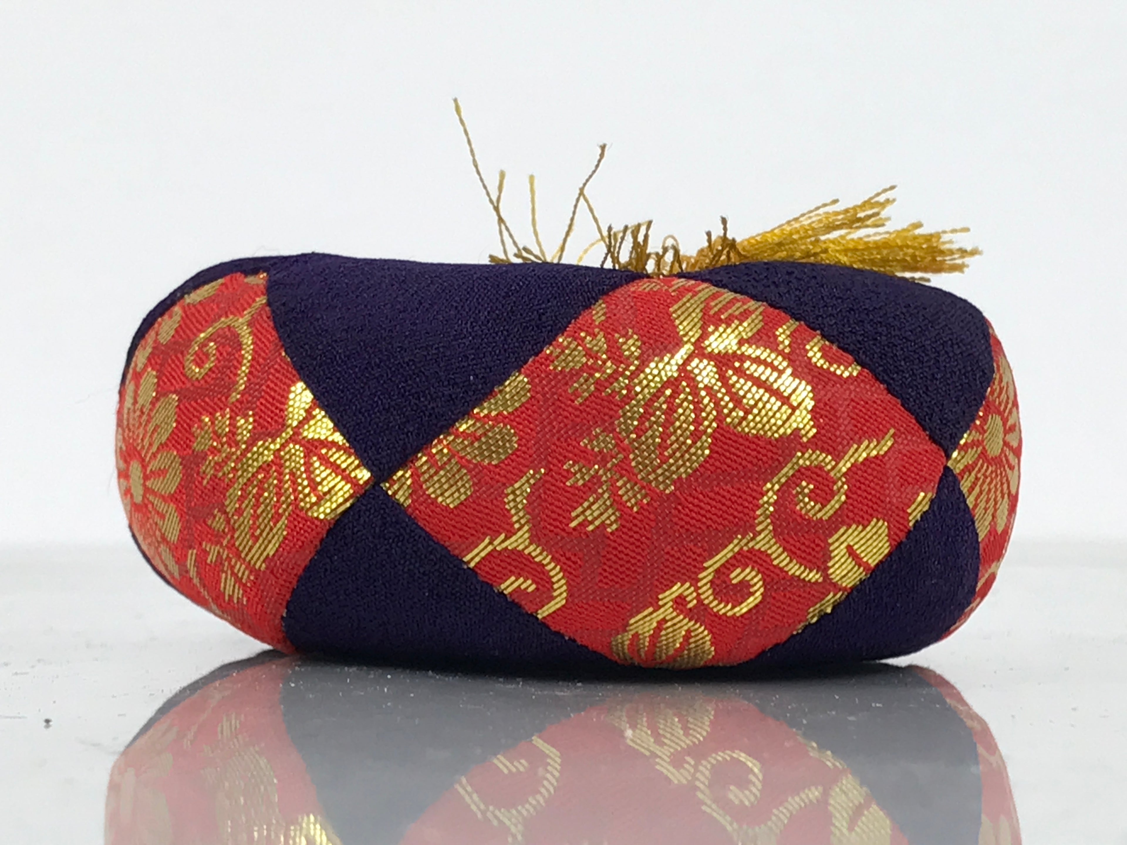 Japanese Buddhist Orin Bell Singing Bowl Fabric Pillow Vtg Purple Red Gold BA897