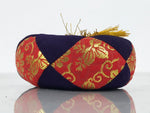 Japanese Buddhist Orin Bell Singing Bowl Fabric Pillow Vtg Purple Red Gold BA897