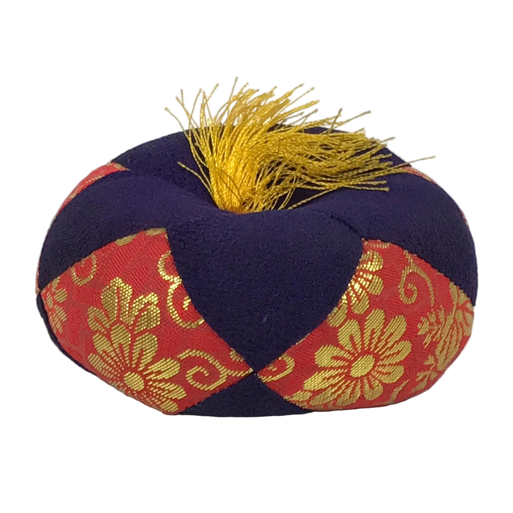 Japanese Buddhist Orin Bell Singing Bowl Fabric Pillow Vtg Purple Red Gold BA897