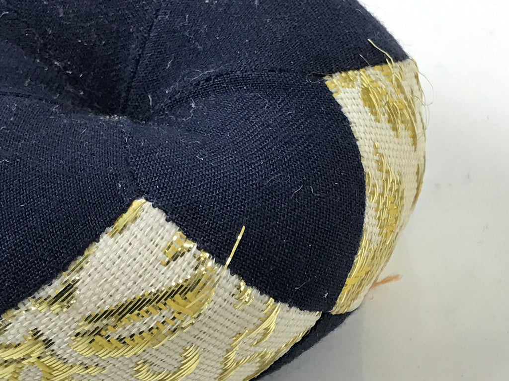Japanese Buddhist Orin Bell Singing Bowl Fabric Pillow Vtg Small Blue Gold BA561