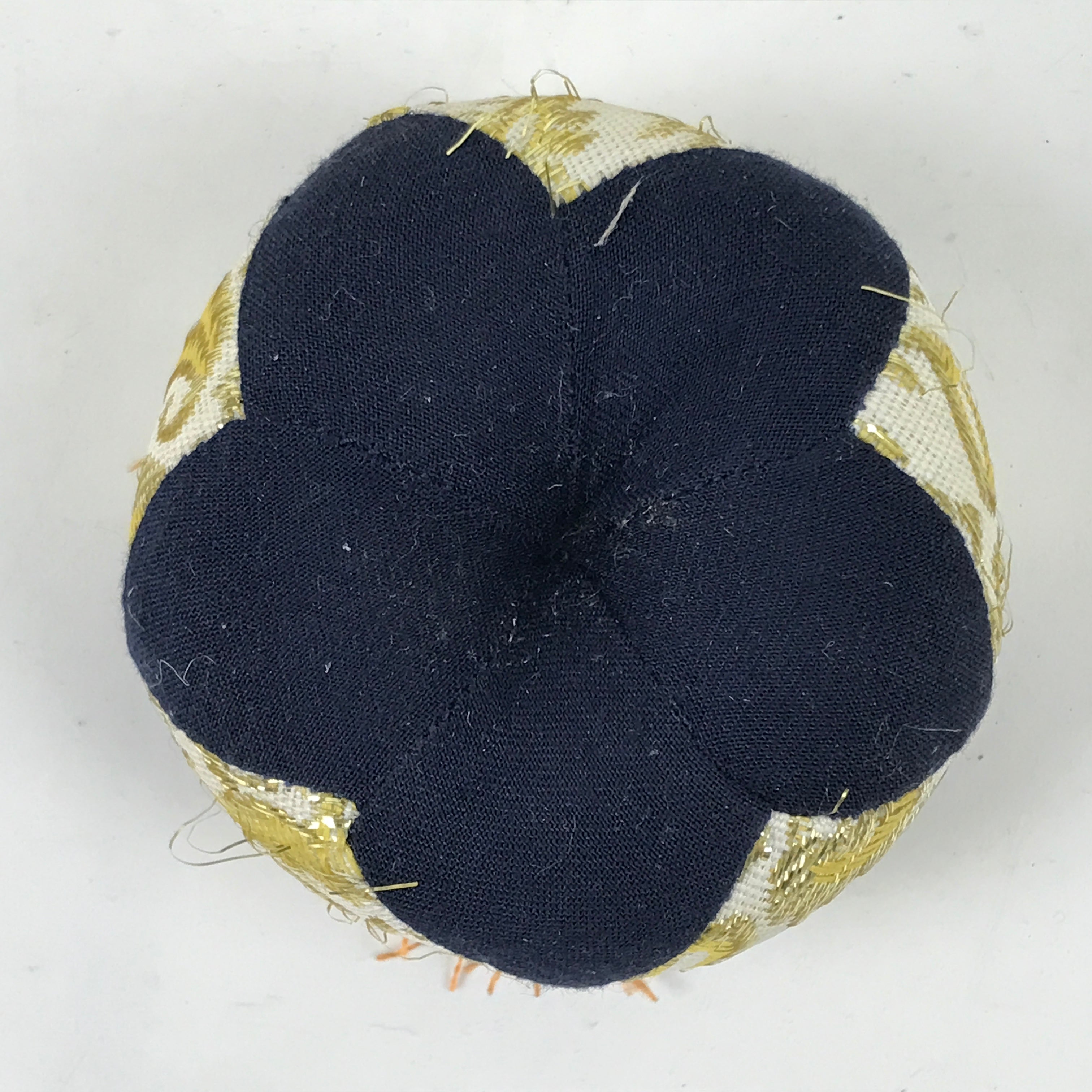 Japanese Buddhist Orin Bell Singing Bowl Fabric Pillow Vtg Small Blue Gold BA561