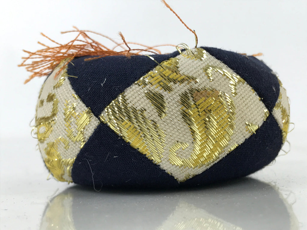Japanese Buddhist Orin Bell Singing Bowl Fabric Pillow Vtg Small Blue Gold BA561