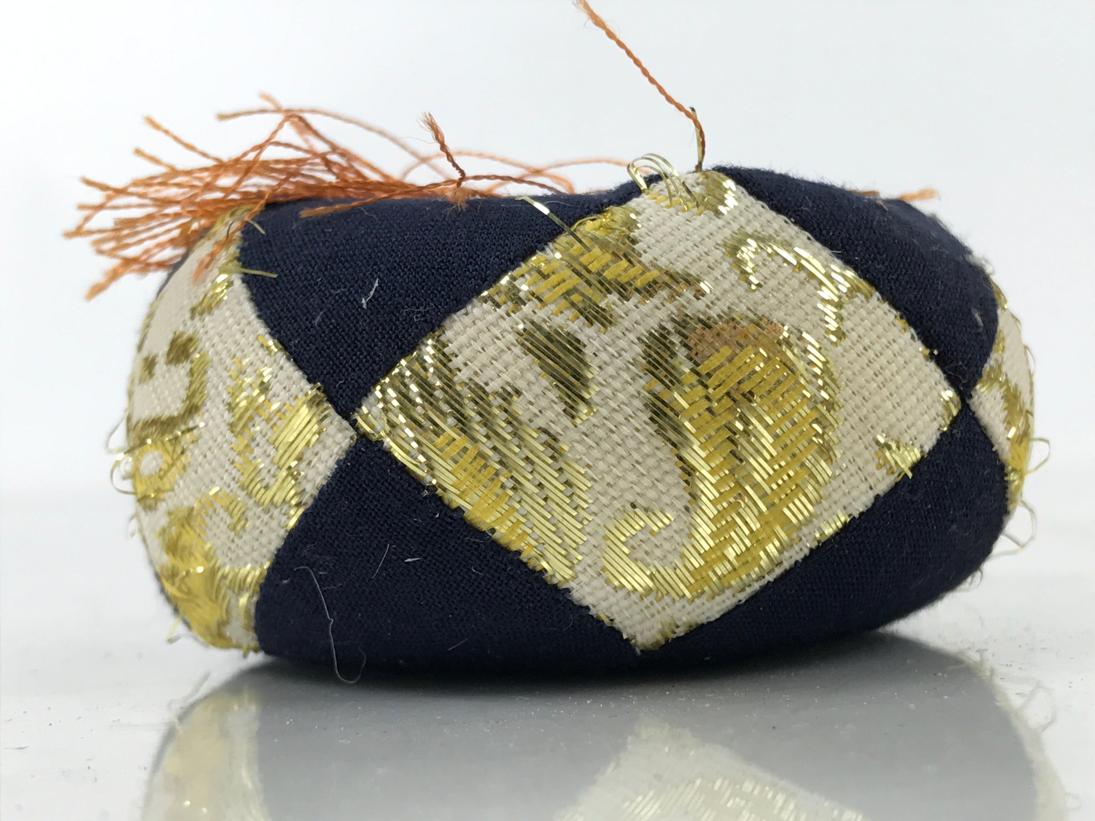 Japanese Buddhist Orin Bell Singing Bowl Fabric Pillow Vtg Small Blue Gold BA561
