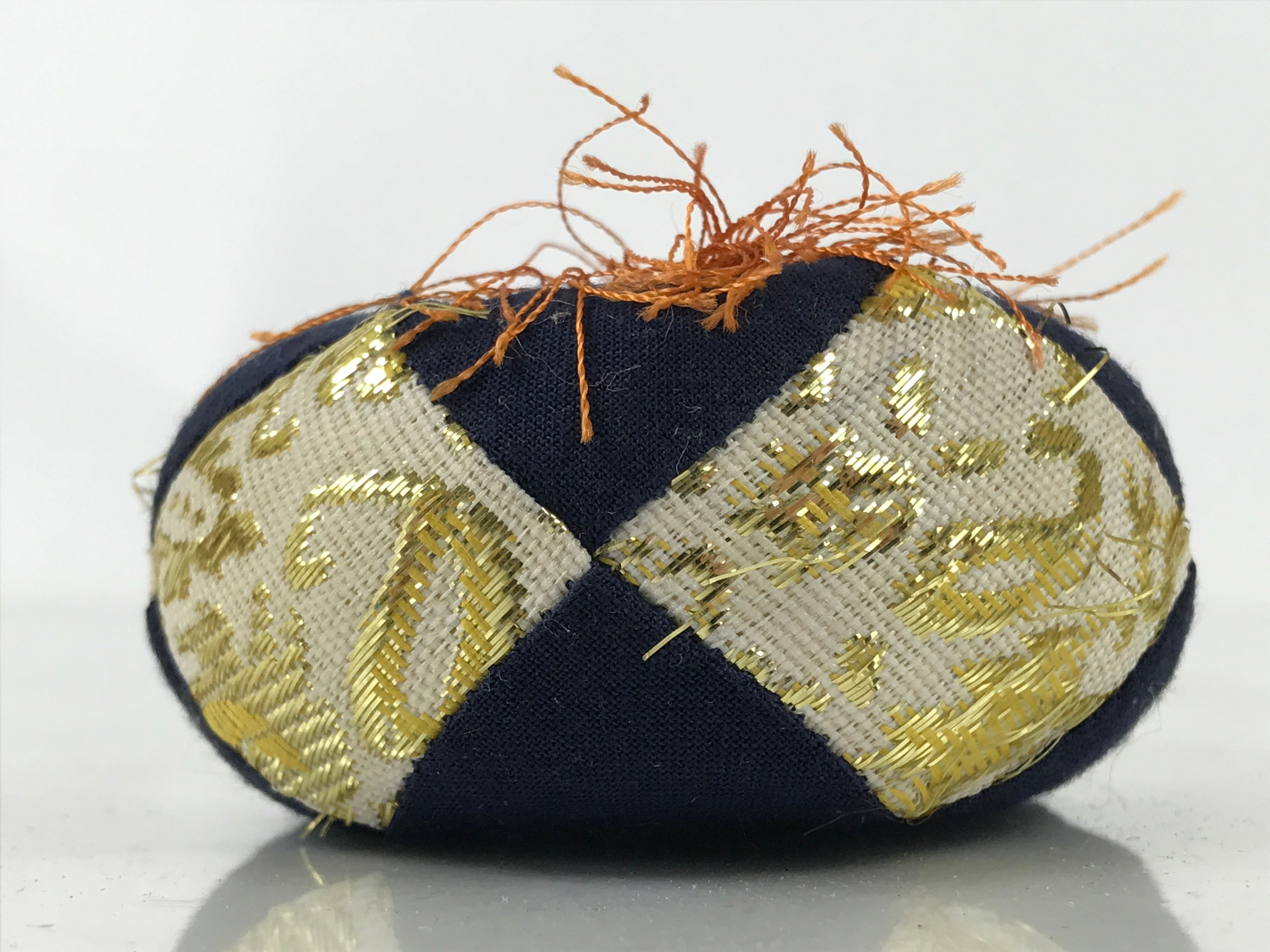 Japanese Buddhist Orin Bell Singing Bowl Fabric Pillow Vtg Small Blue Gold BA561
