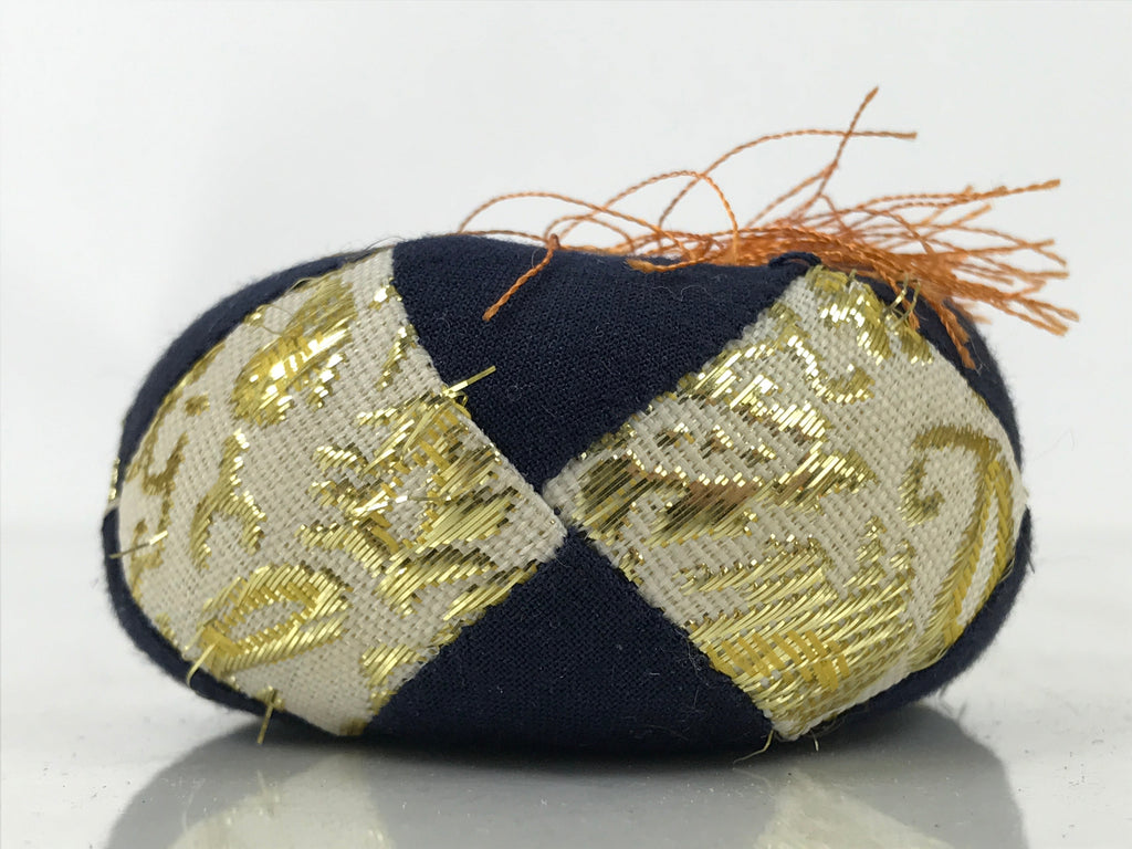 Japanese Buddhist Orin Bell Singing Bowl Fabric Pillow Vtg Small Blue Gold BA561