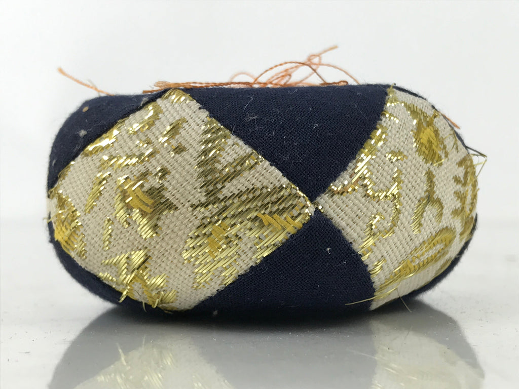 Japanese Buddhist Orin Bell Singing Bowl Fabric Pillow Vtg Small Blue Gold BA561