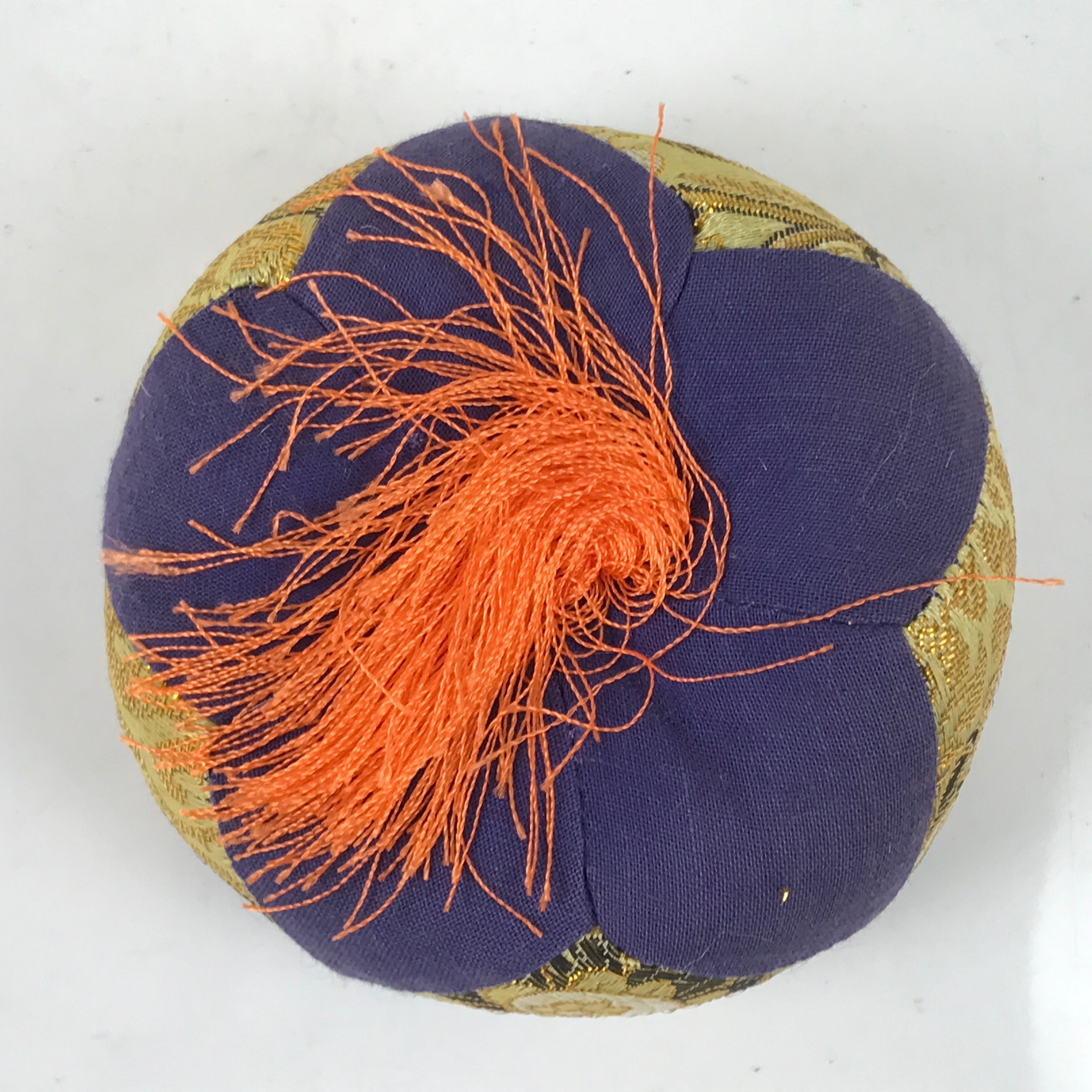 Japanese Buddhist Orin Bell Singing Bowl Fabric Pillow Vtg Small Purple BA563