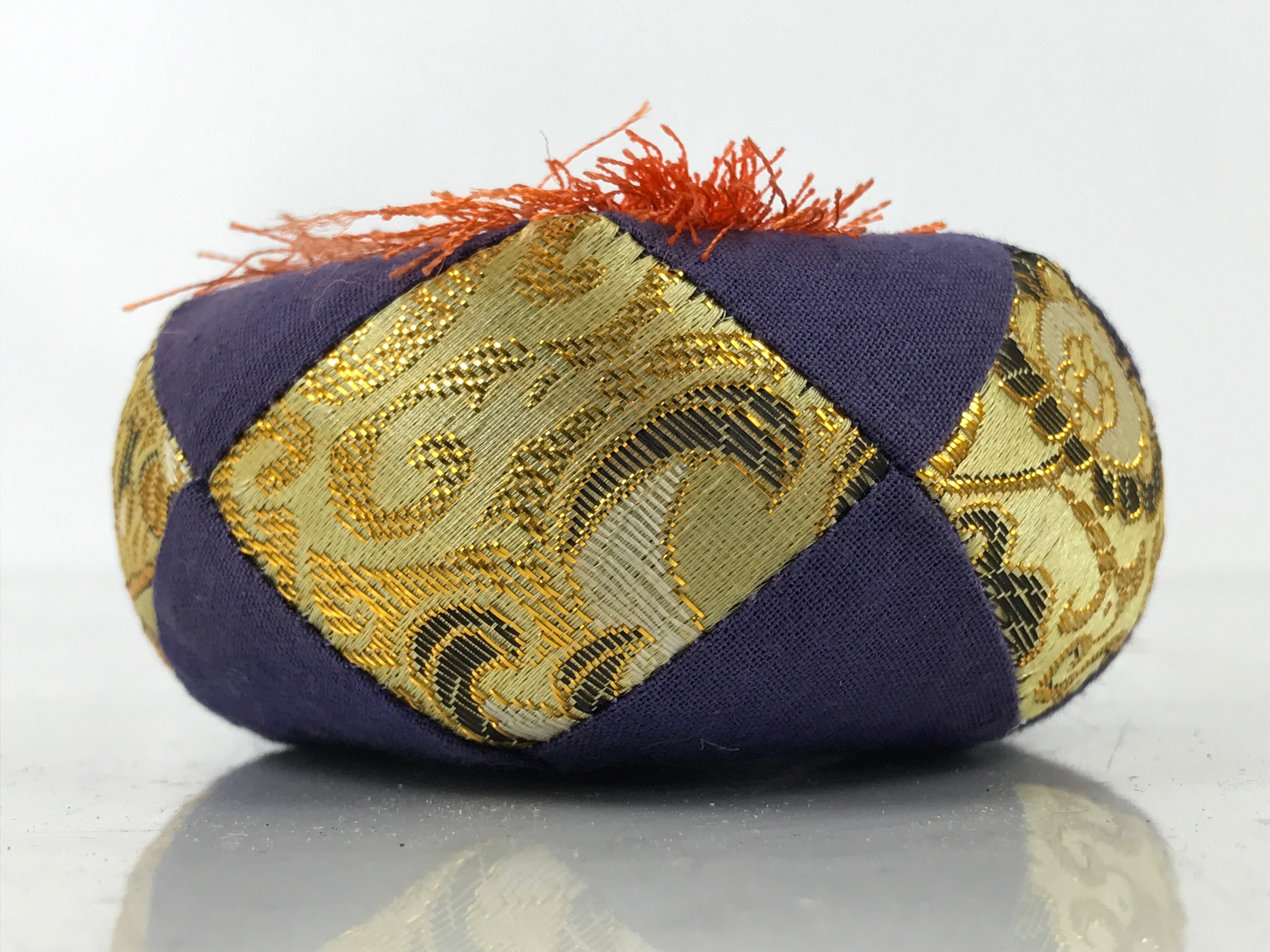 Japanese Buddhist Orin Bell Singing Bowl Fabric Pillow Vtg Small Purple BA563