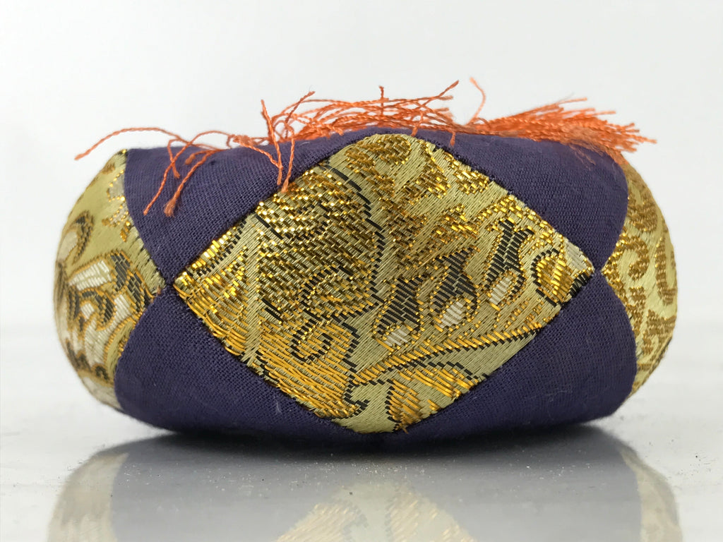 Japanese Buddhist Orin Bell Singing Bowl Fabric Pillow Vtg Small Purple BA563