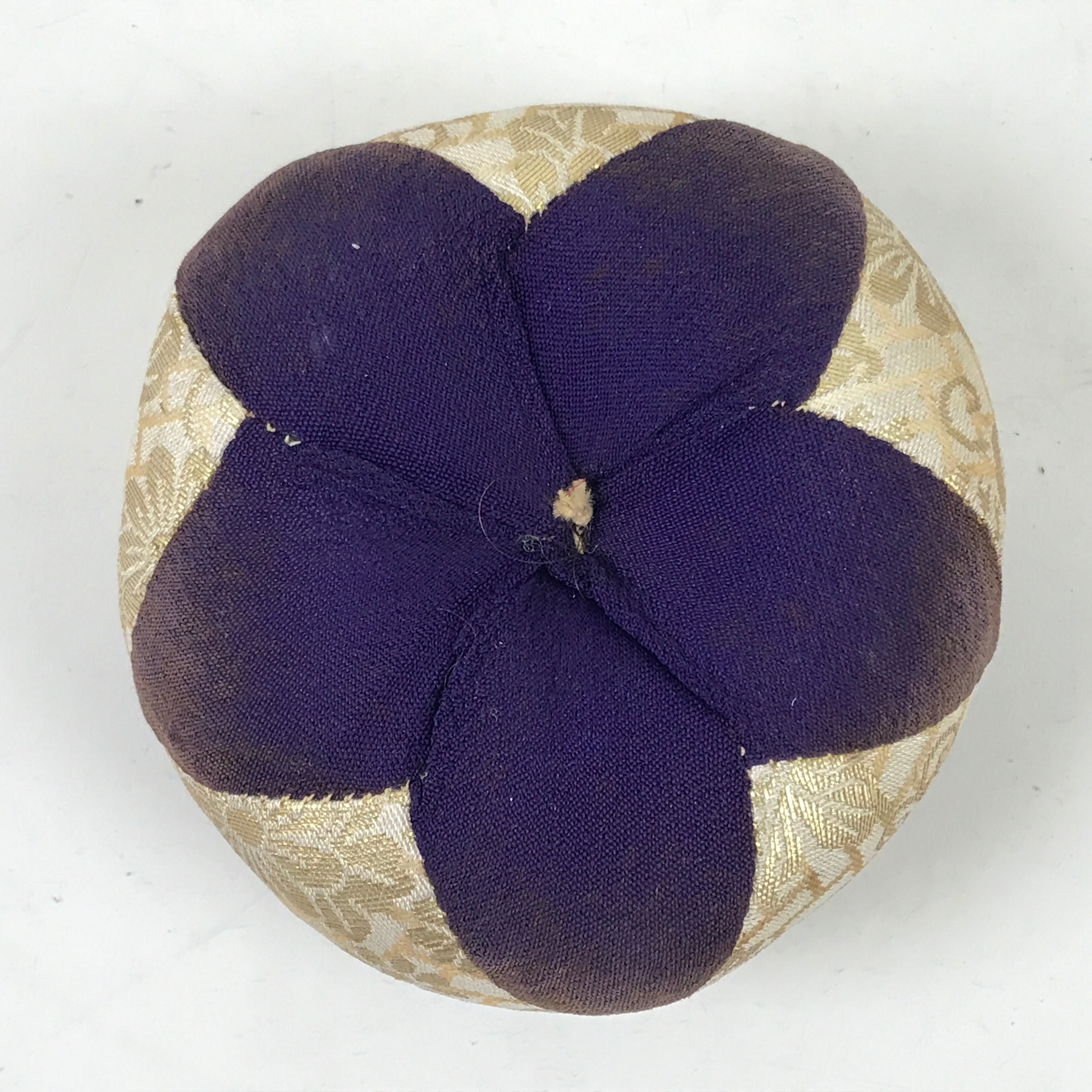 Japanese Buddhist Orin Bell Singing Bowl Fabric Pillow Vtg Small Purple BA564