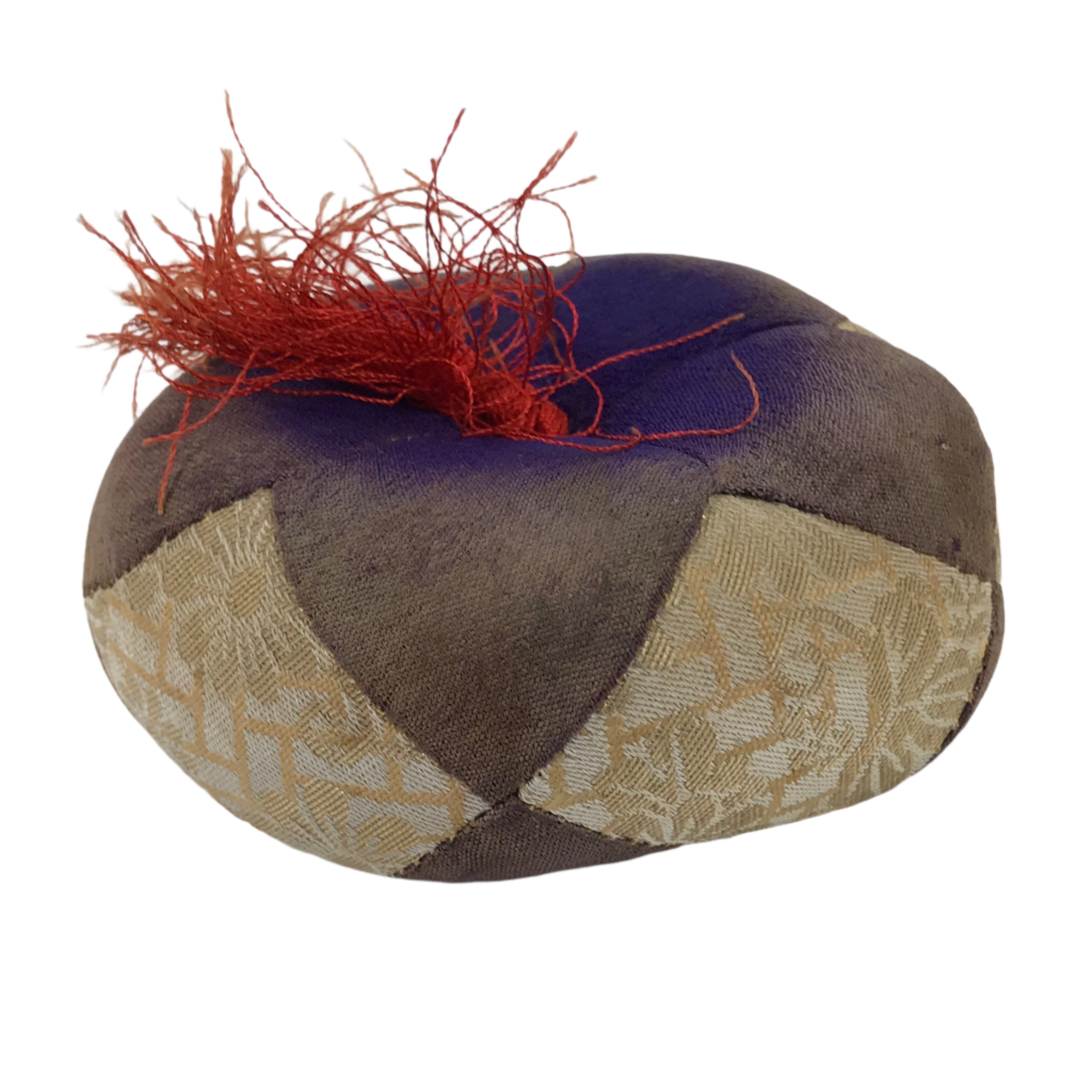 Japanese Buddhist Orin Bell Singing Bowl Fabric Pillow Vtg Small Purple BA564