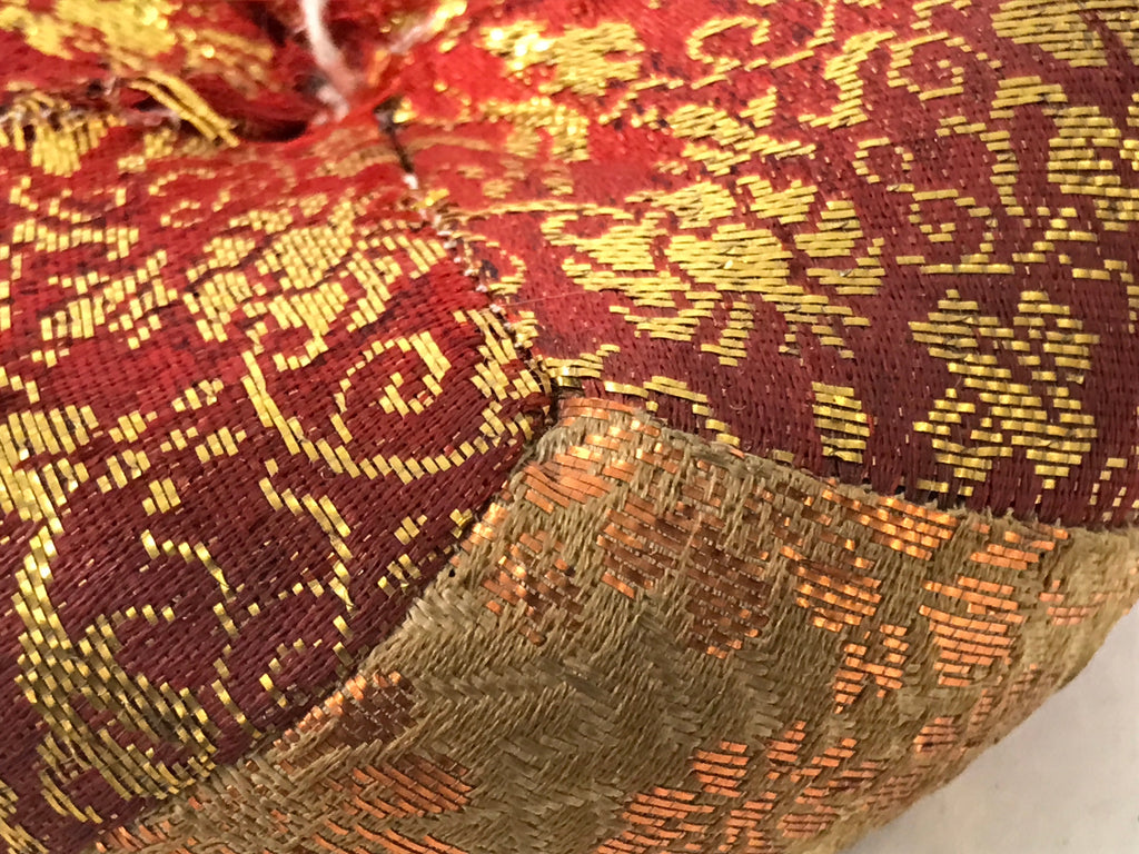 Japanese Buddhist Orin Bell Singing Bowl Fabric Pillow Vtg Small Red Gold BA560