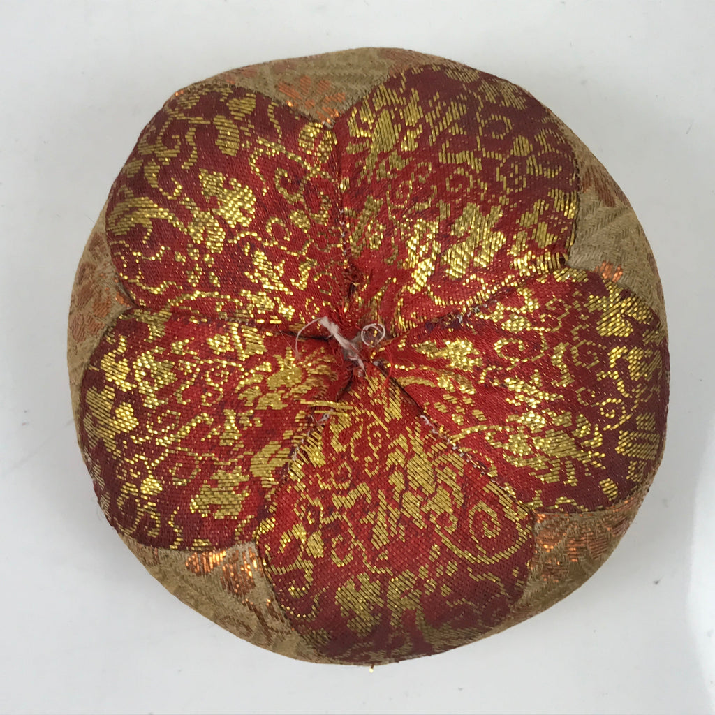 Japanese Buddhist Orin Bell Singing Bowl Fabric Pillow Vtg Small Red Gold BA560