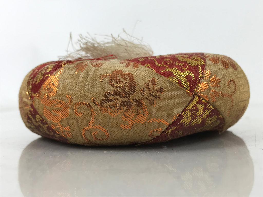 Japanese Buddhist Orin Bell Singing Bowl Fabric Pillow Vtg Small Red Gold BA560