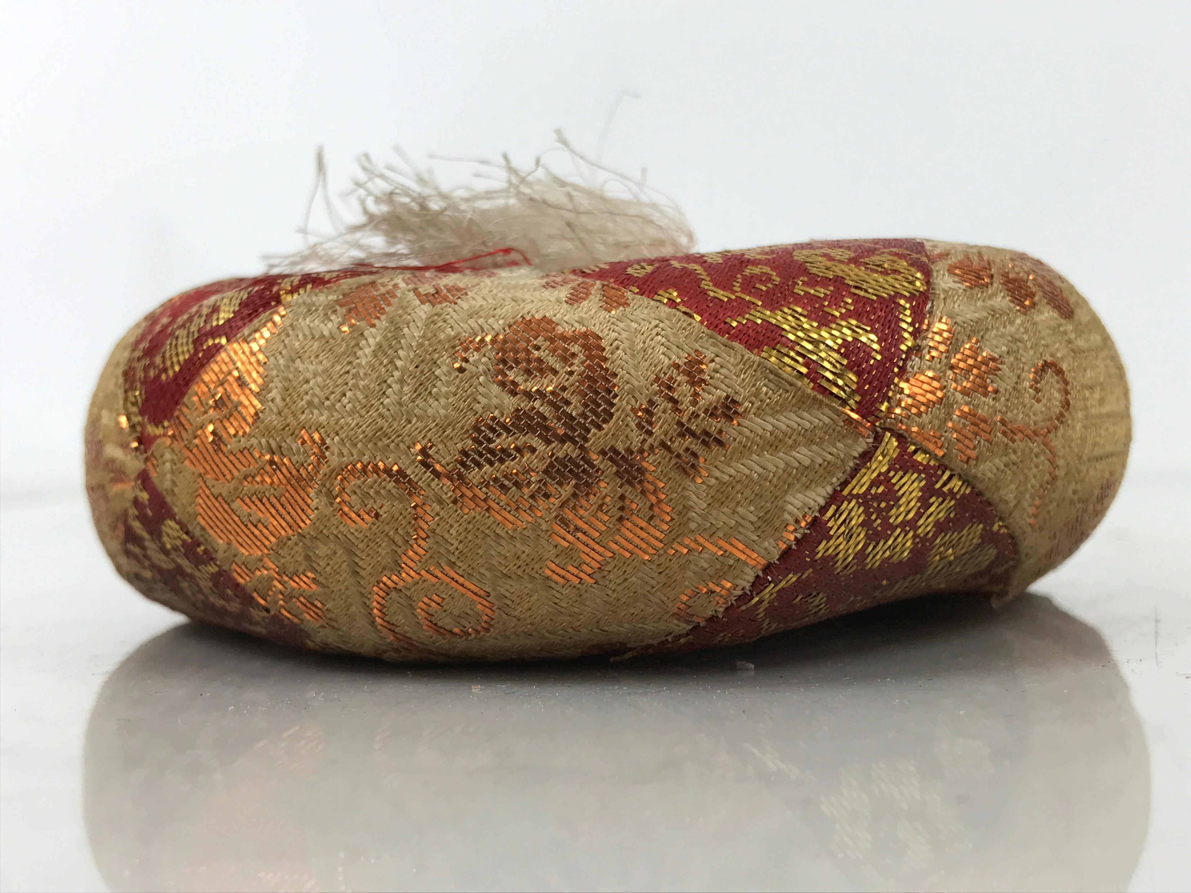 Japanese Buddhist Orin Bell Singing Bowl Fabric Pillow Vtg Small Red Gold BA560