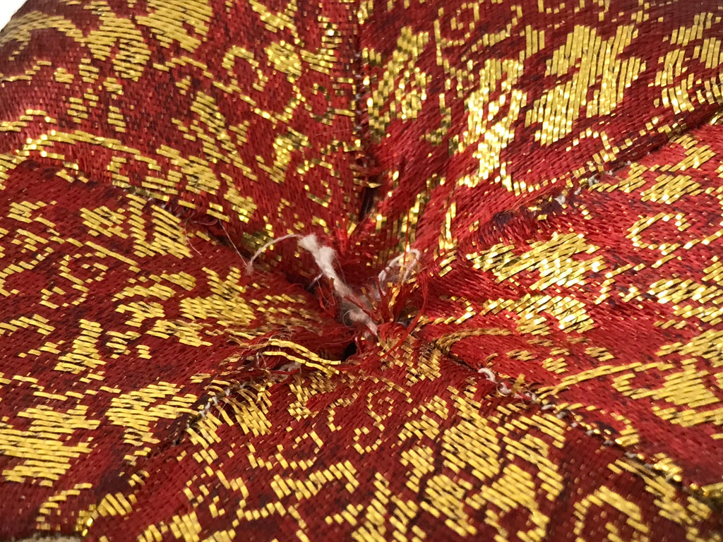 Japanese Buddhist Orin Bell Singing Bowl Fabric Pillow Vtg Small Red Gold BA560