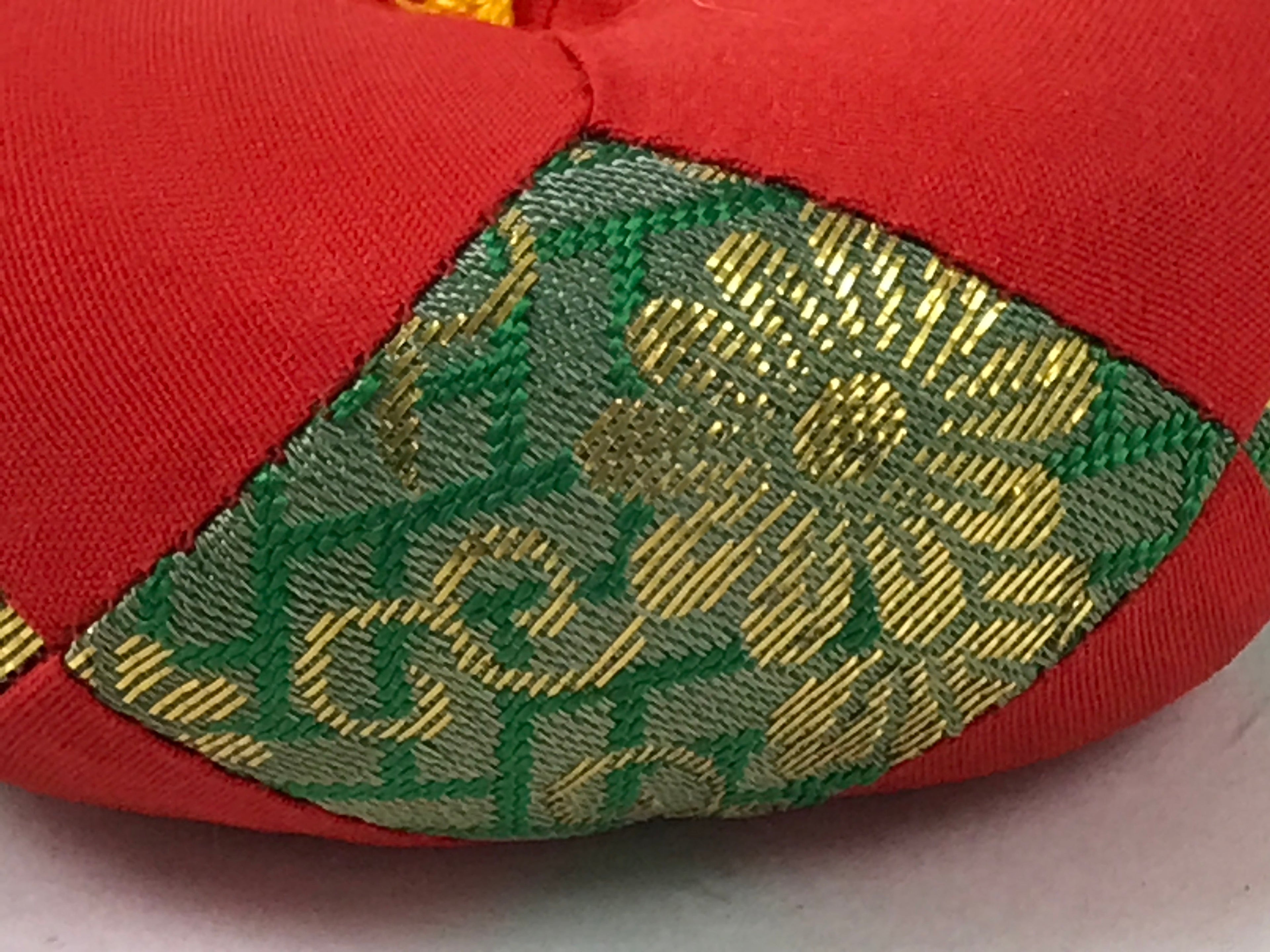 Japanese Buddhist Orin Bell Singing Bowl Fabric Pillow Vtg Small Red Green BA562