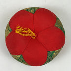 Japanese Buddhist Orin Bell Singing Bowl Fabric Pillow Vtg Small Red Green BA562