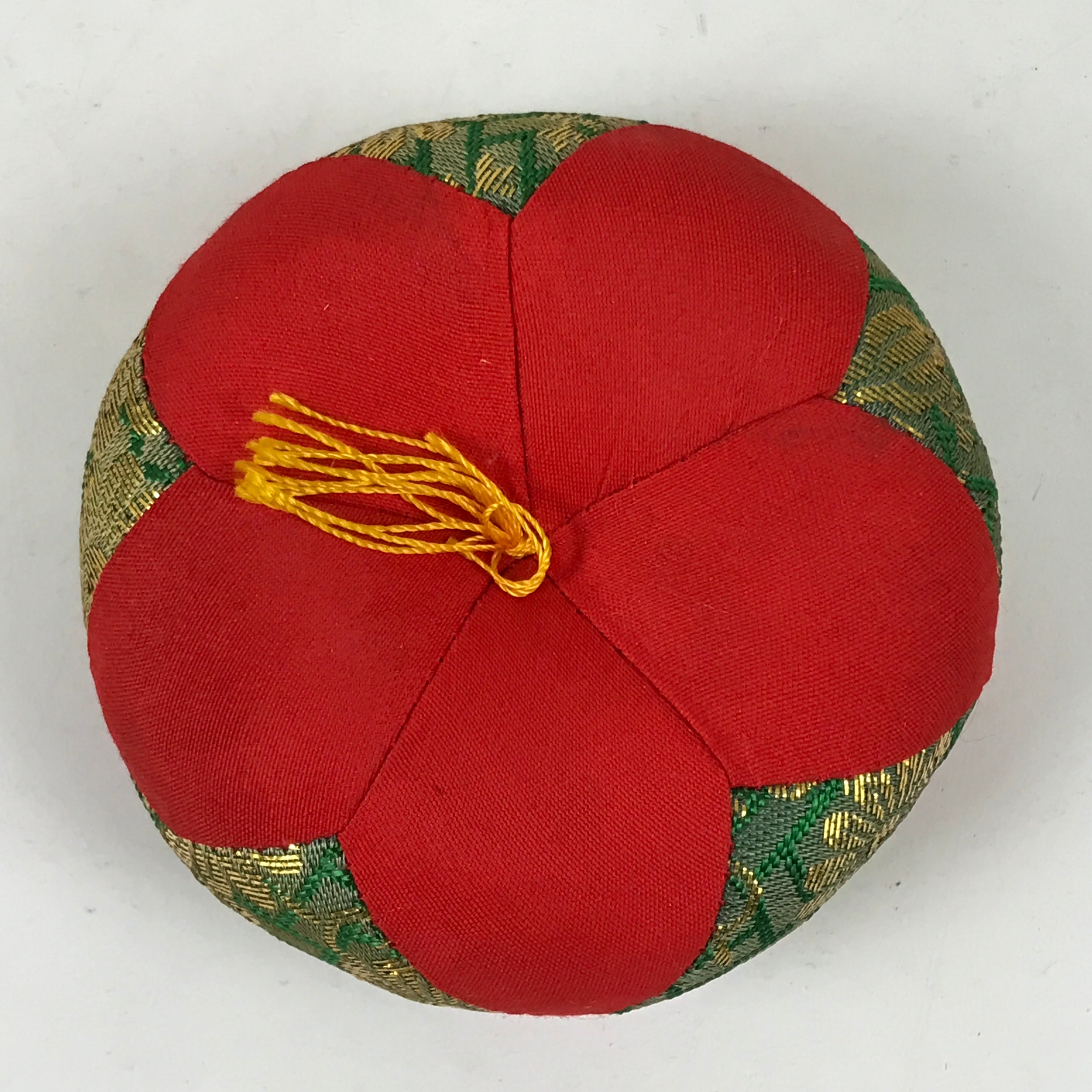 Japanese Buddhist Orin Bell Singing Bowl Fabric Pillow Vtg Small Red Green BA562