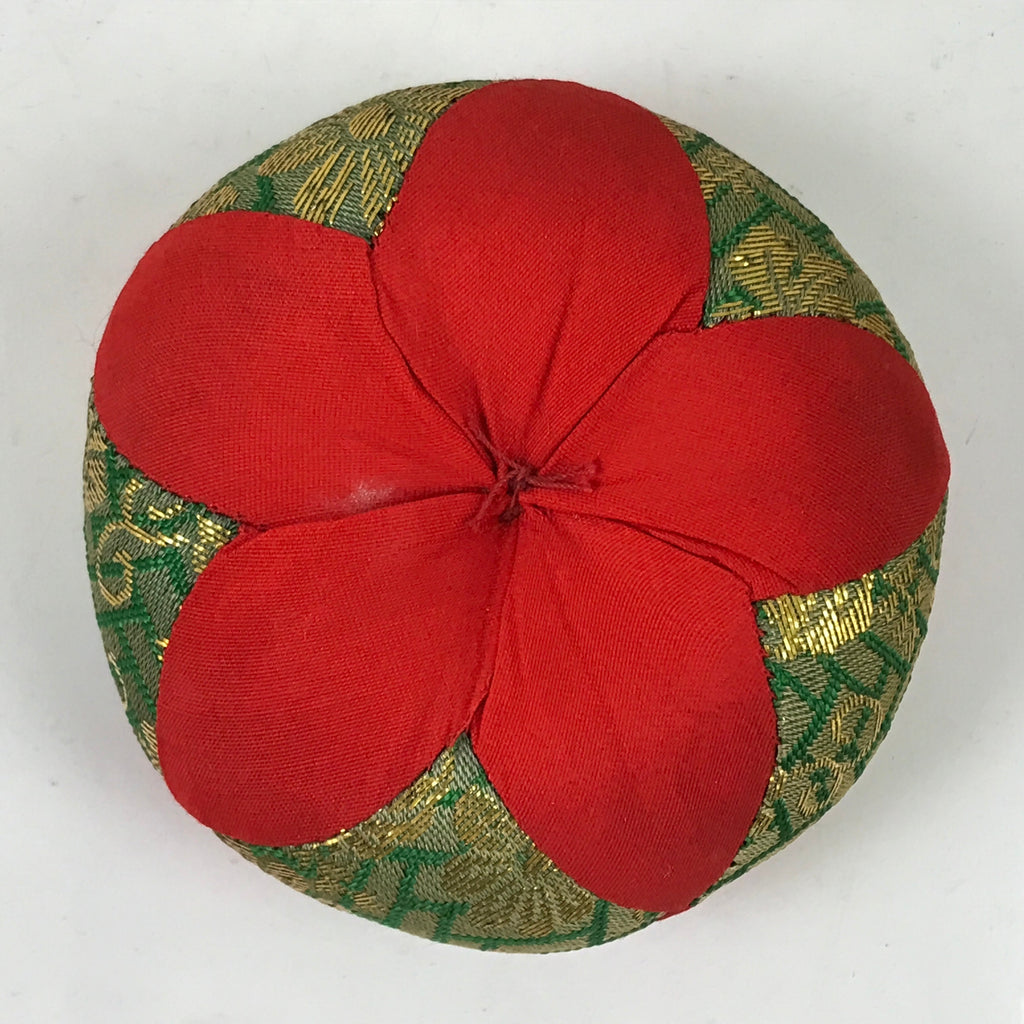 Japanese Buddhist Orin Bell Singing Bowl Fabric Pillow Vtg Small Red Green BA562